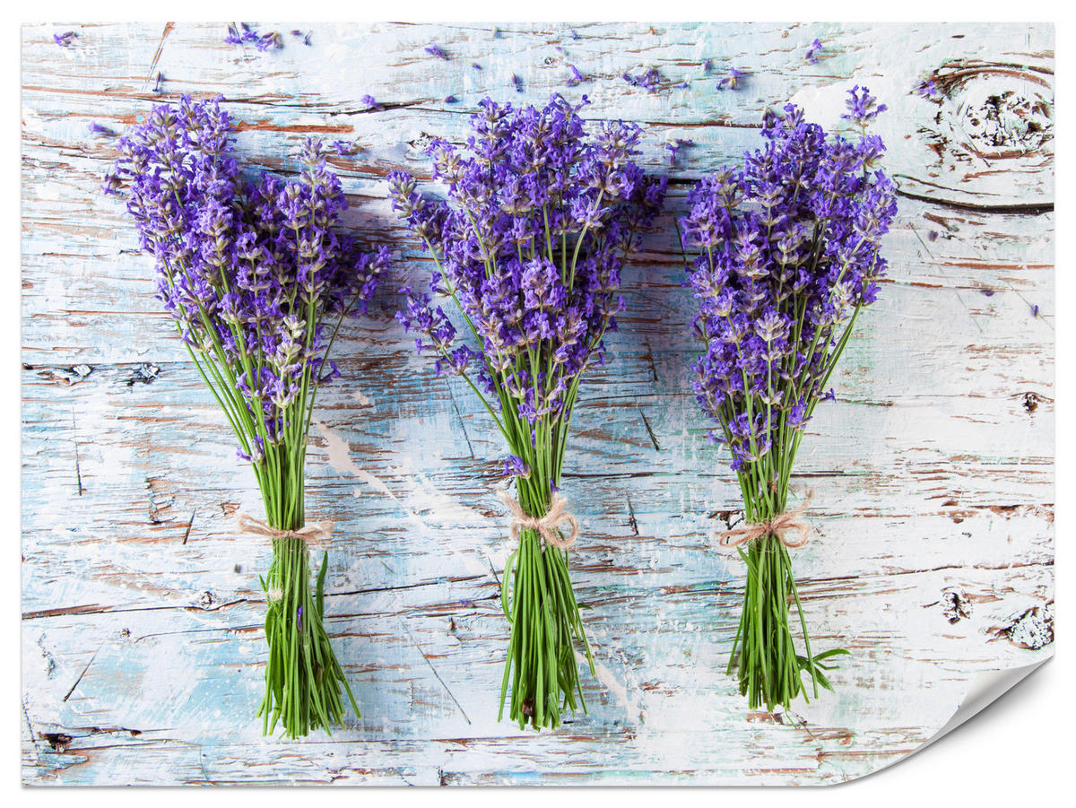 FOTOTAPETE für Küche Lavendelblüten Lila Holz Rustikal 250x175 - Violett/Weiß, Papier (250/175cm) - Muralo