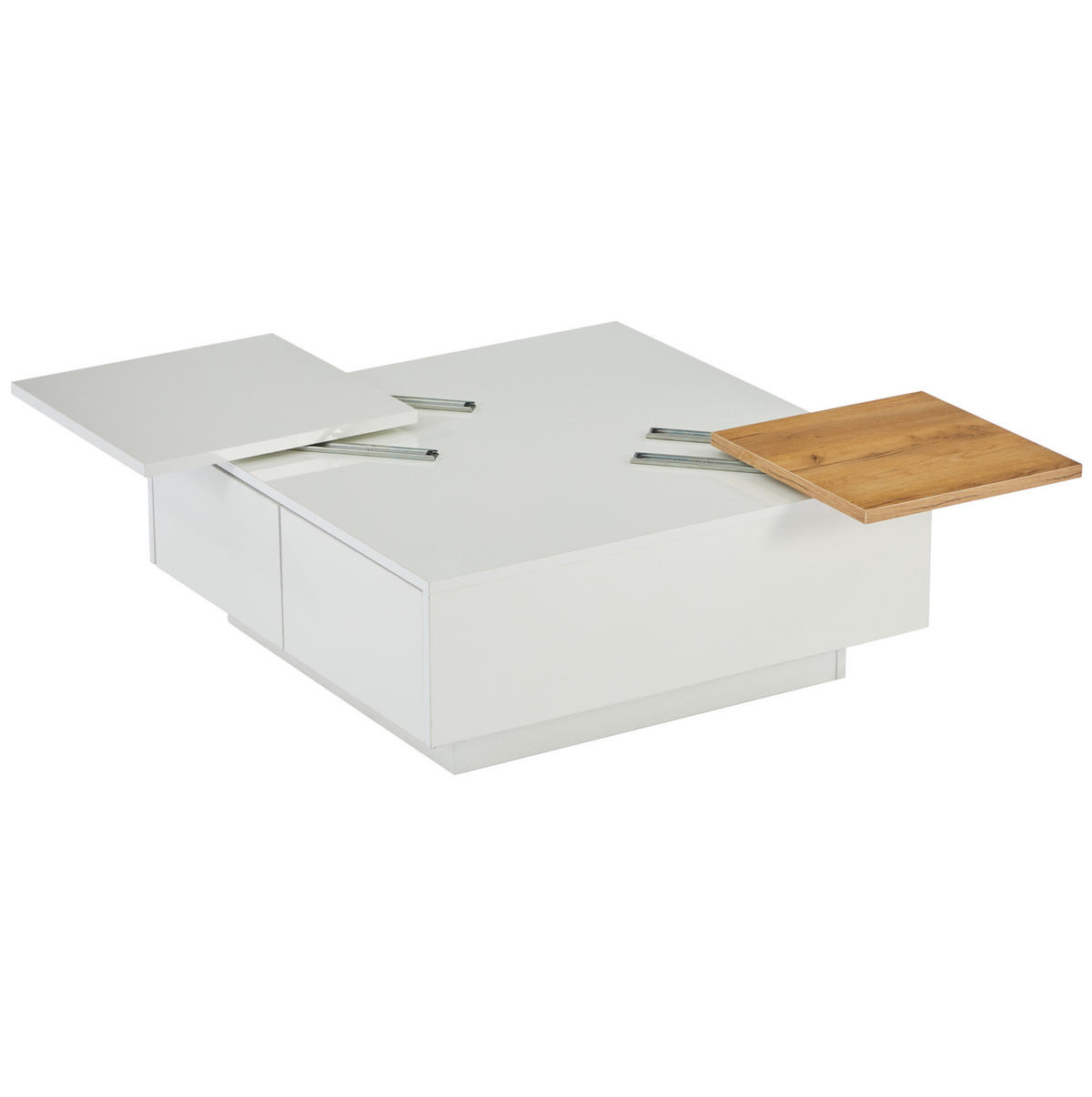 COUCHTISCH 75/75/33.5 cm in Weiß aus Spanplatte mit Hochglanz und Schubladen - Weiß, Holzwerkstoff (75/75/33.5cm) - OKMYHOME