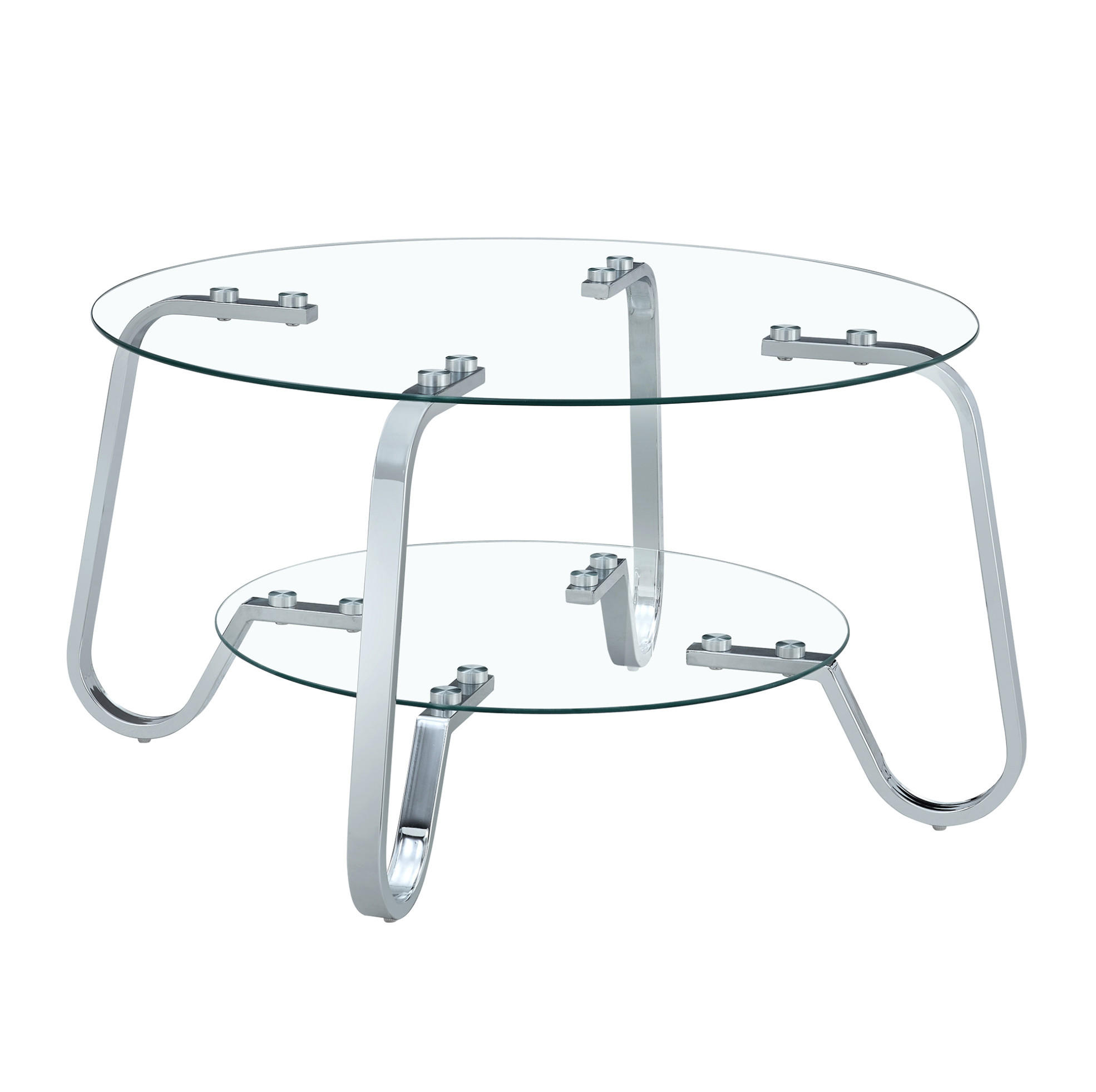 COUCHTISCH aus Glas & Metall in Silber mit 2 Ebenen gehärtetes Glas - Silberfarben, Glas (80/80/45cm) - Modfu