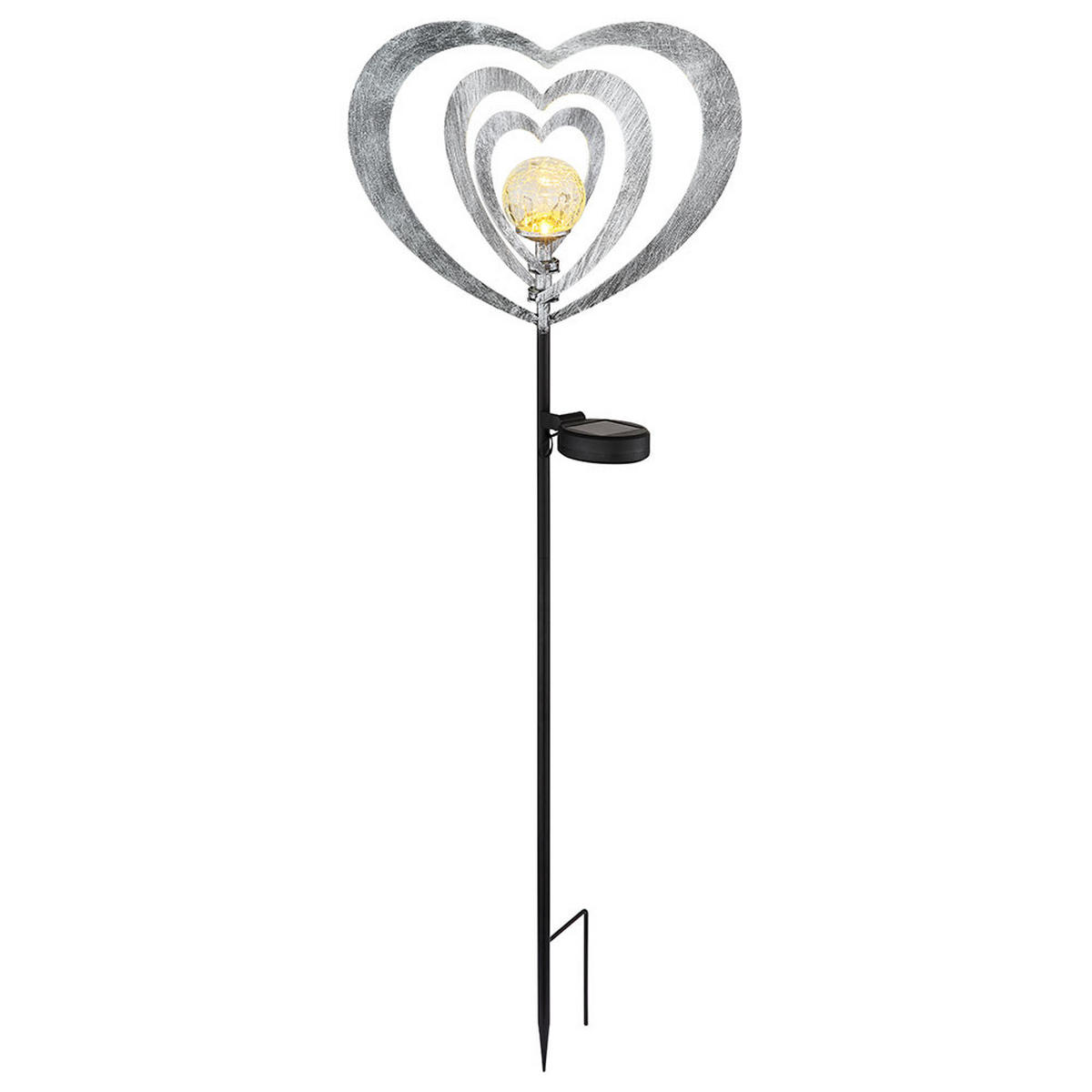 SOLARLEUCHTE Metall silbergrau Herz, LED - Silberfarben, Glas (28/6/82cm) - Globo Lighting