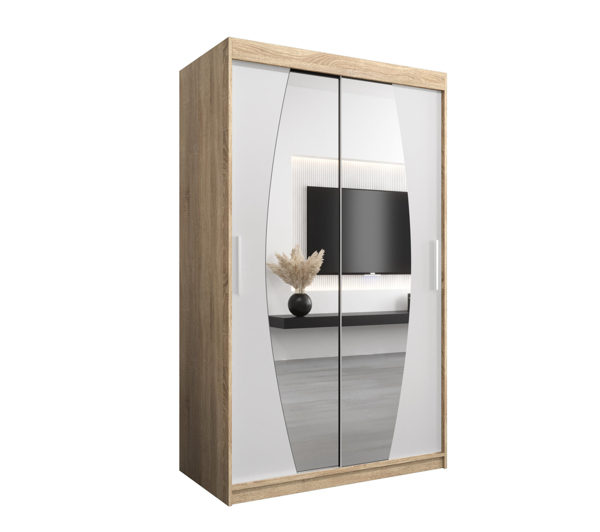 SCHWEBETÜRENSCHRANK 200/120/62 2-türig - Silberfarben/Weiß, Holz/Kunststoff (120/200/62cm) - Abiks Möbel