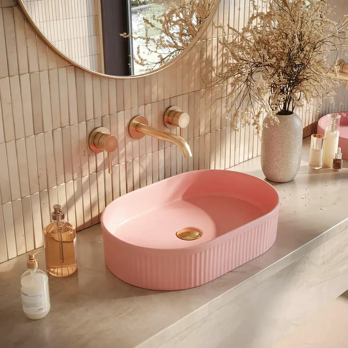 AUFSATZWASCHBECKEN Rea Vanda Bubble Gum Matt - Pink, Keramik (31/13/50cm) - REA