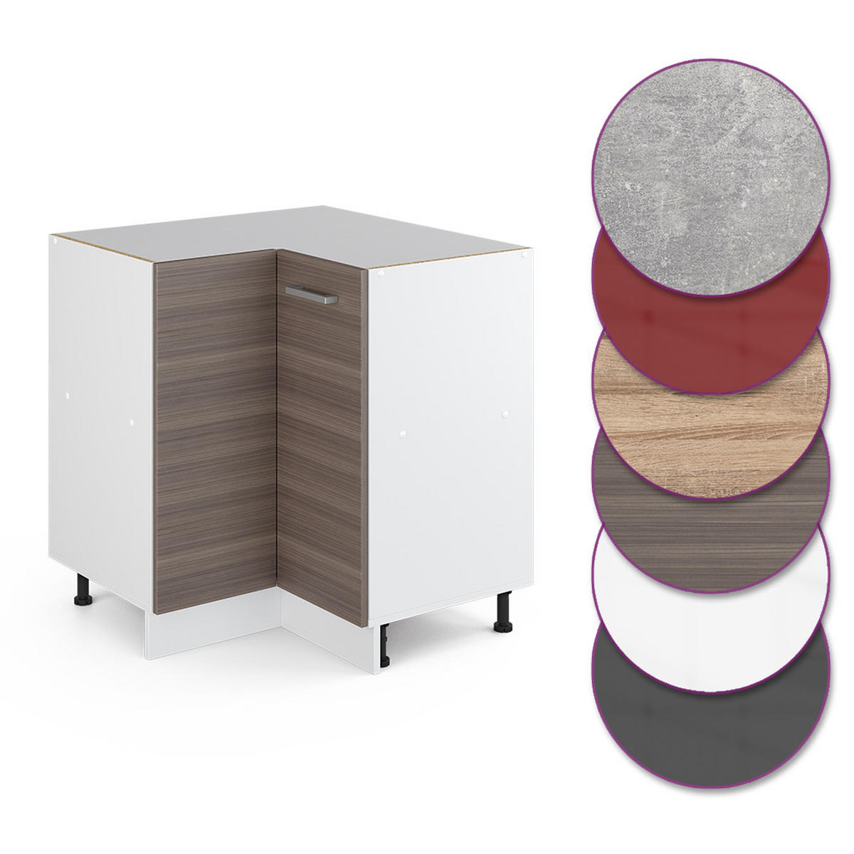 ECKUNTERSCHRANK R-Line Grau 75.6 cm ohne AP - Weiß/Braun, Holzwerkstoff (75.6/81.6/46cm) - Vicco