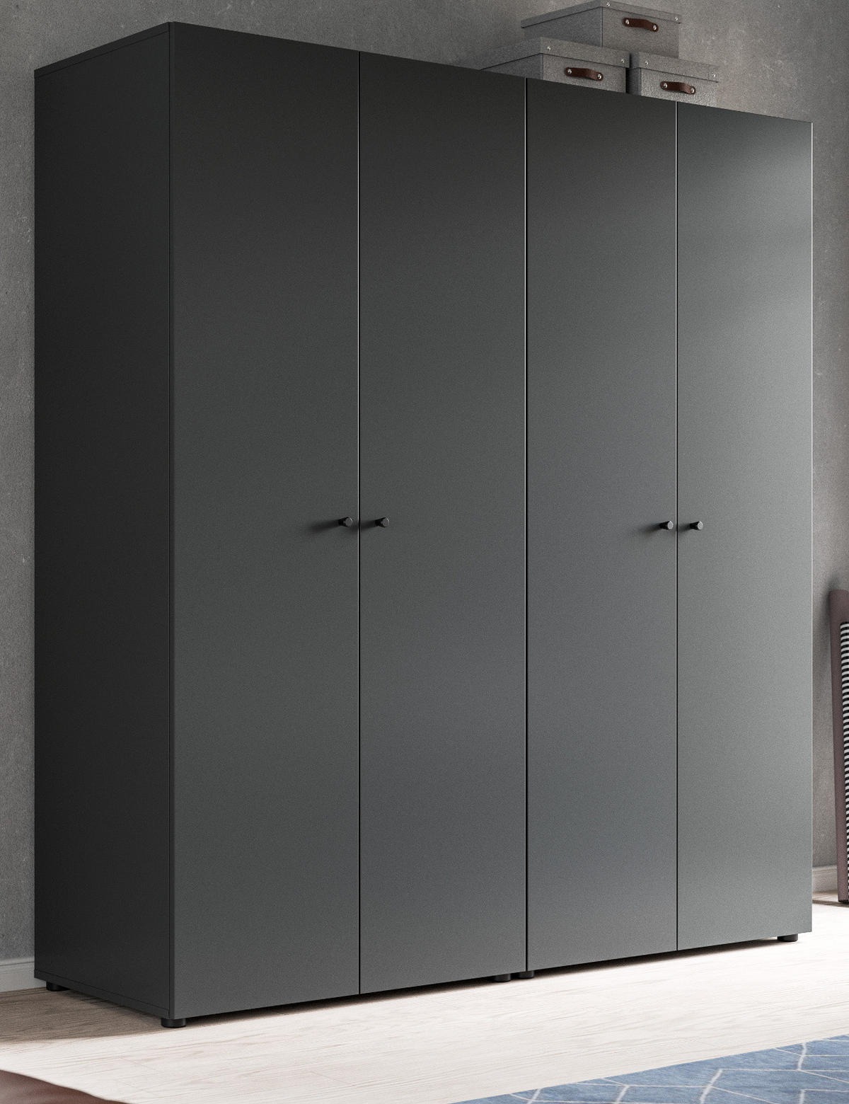 KLEIDERSCHRANK grau 4-türig 160 cm, Drehtürenschrank mit Kleiderstangen - Schwarz/Grau, Holzwerkstoff/Kunststoff (160/176/51cm) - Inn.Furn