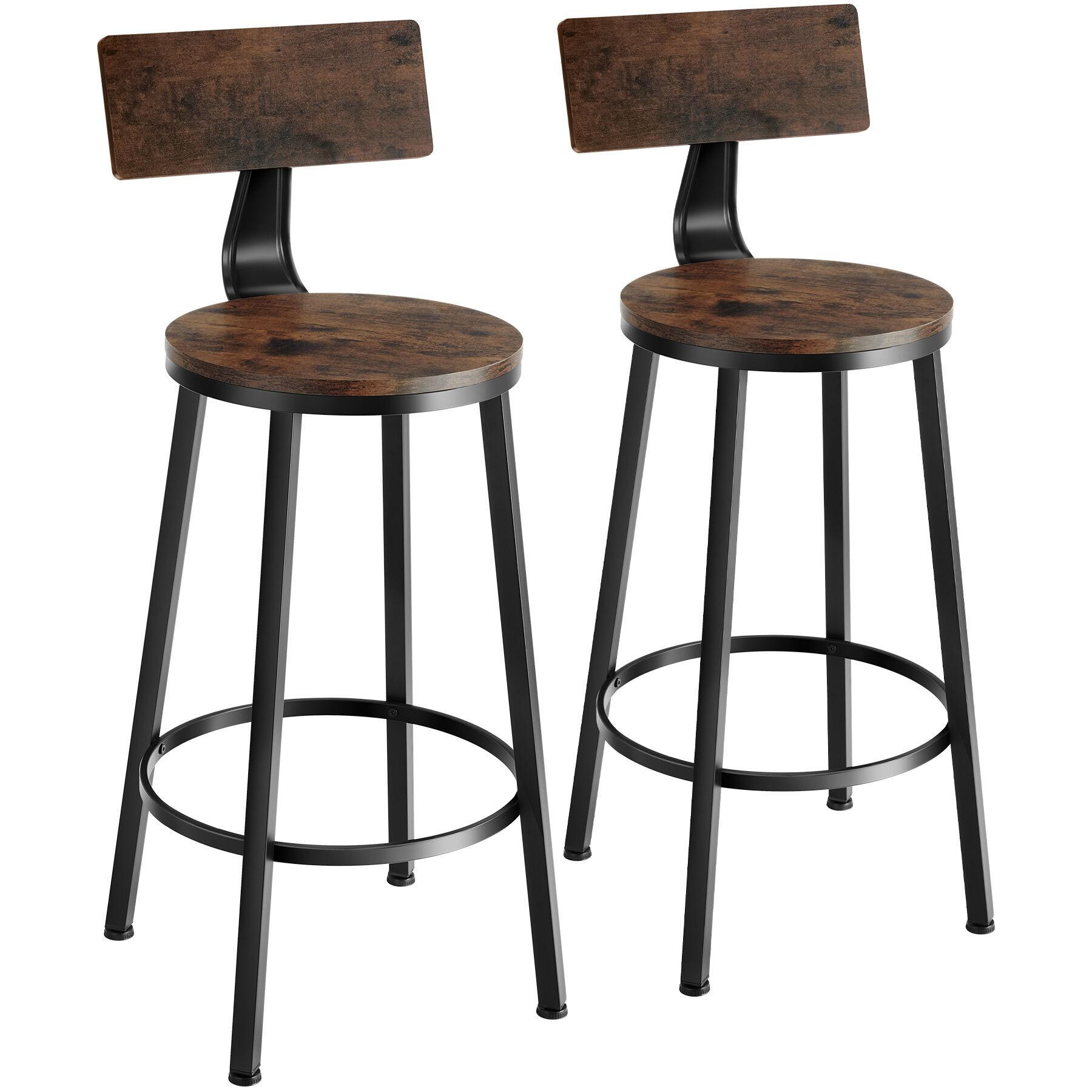 BARHOCKER 2er Set Poole,Sitzhöhe 74 cm,Industrial Holz dunkel - Rostfarben, Holzwerkstoff (46.5/104/46.5cm) - tectake