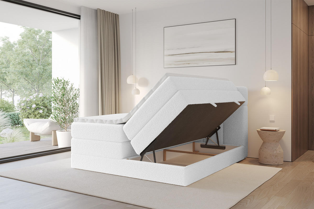BOXBETT mit Matratze H3/H4 - FAMA KING - 120x200 cm Weiß Quelle - Weiß, Holzwerkstoff (120/200cm) - ALTDECOR
