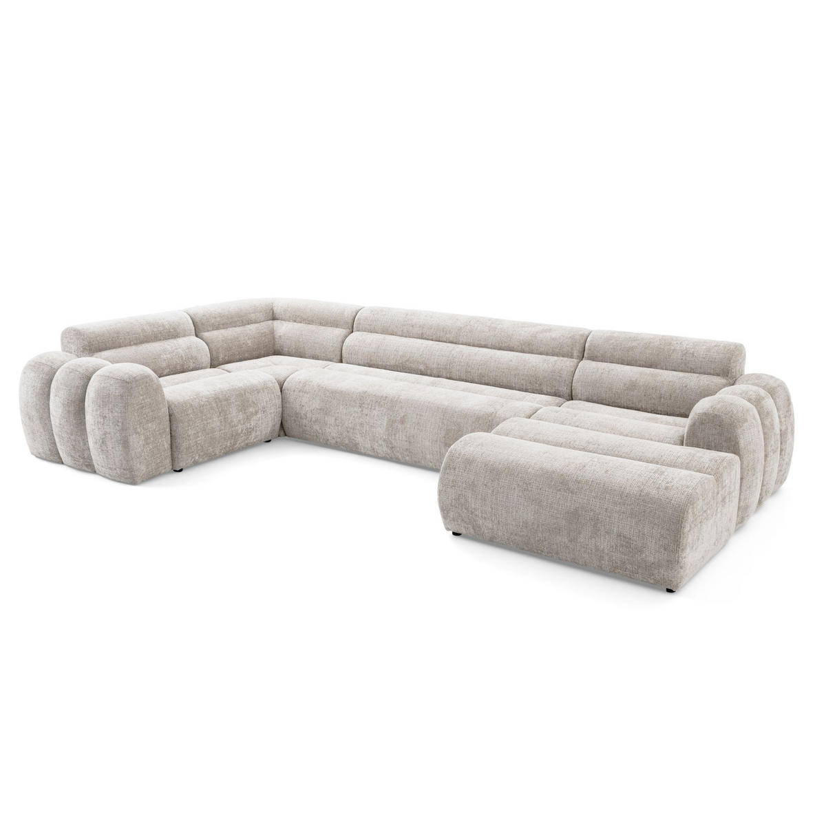 6-SITZER modulares Wohnlandschaft U XXL VEER SET 3 Links, 368 x 200 cm, Chenille Webstoff Creme - Creme/Schwarz, Holz/Kunststoff (368/75/200cm) - Muffo