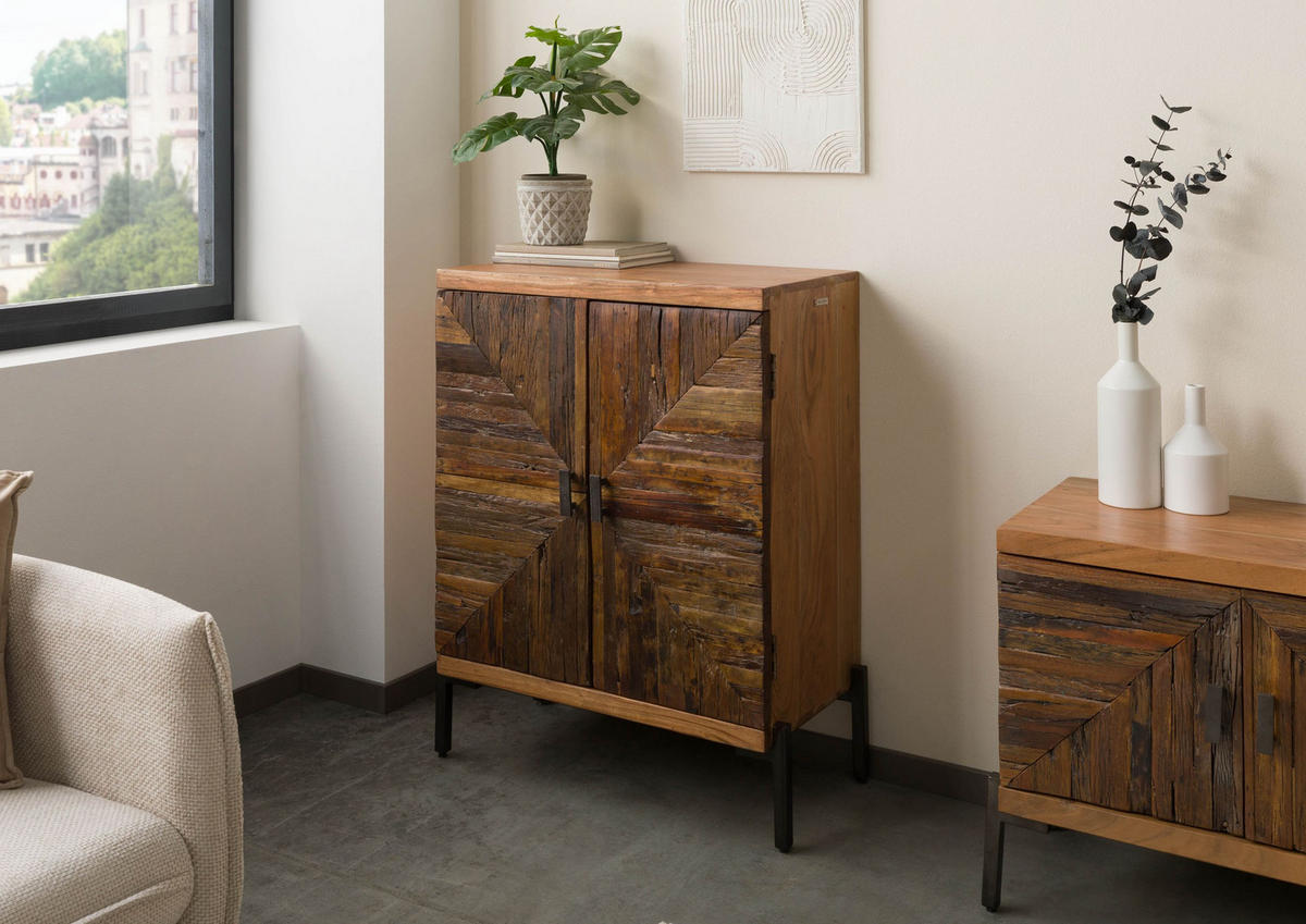 KOMMODE Altholz 72x40x98 natur lackiert LYON #100 - Braun, Holz (72/98/40cm) - Massivmoebel24