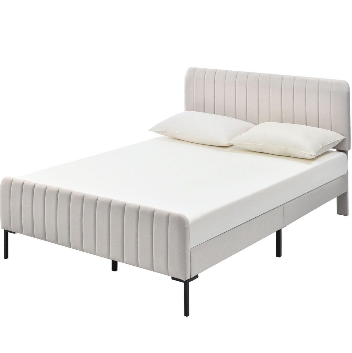 POLSTERBETT 180/200 cm Grau-Beige aus Leinen mit verstellbarem Kopfteil - Grau, Textil (180/200cm) - OKMYHOME