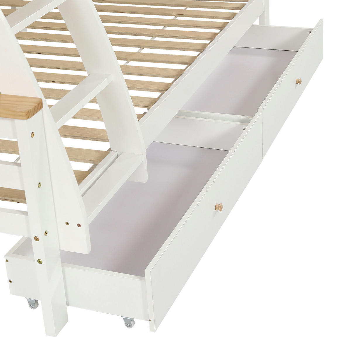 ETAGENBETT Kinderetagenbett 90/200 cm & 120/200 cm Weiß Natur mit Schubladen ohne Matratze - Weiß, Holz (90/200cm) - MIVRAY
