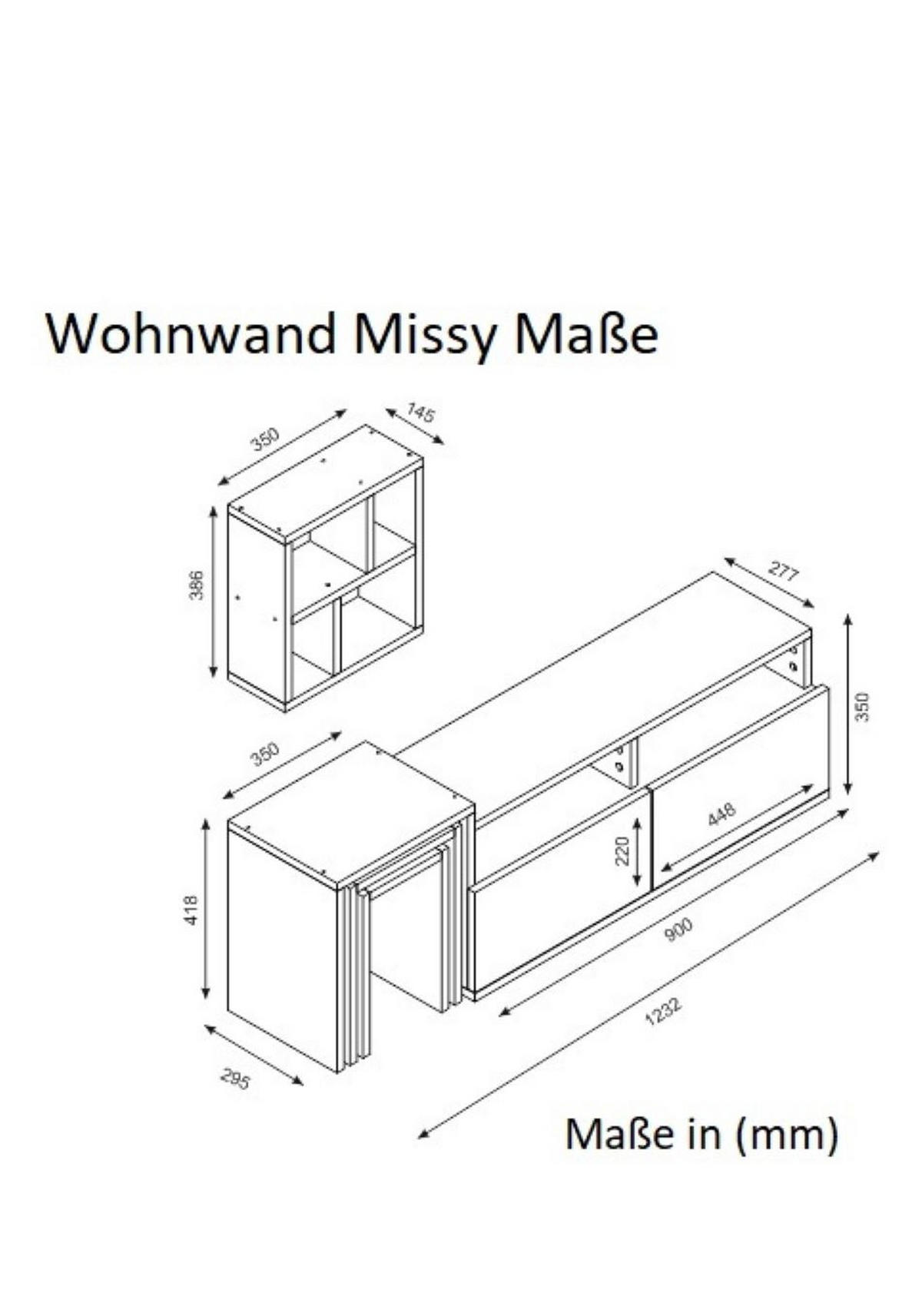 WOHNWAND Missy Weiß Walnuss - Walnussfarben/Weiß, Holzwerkstoff (123.2/41.8/29.5cm) - moebel17