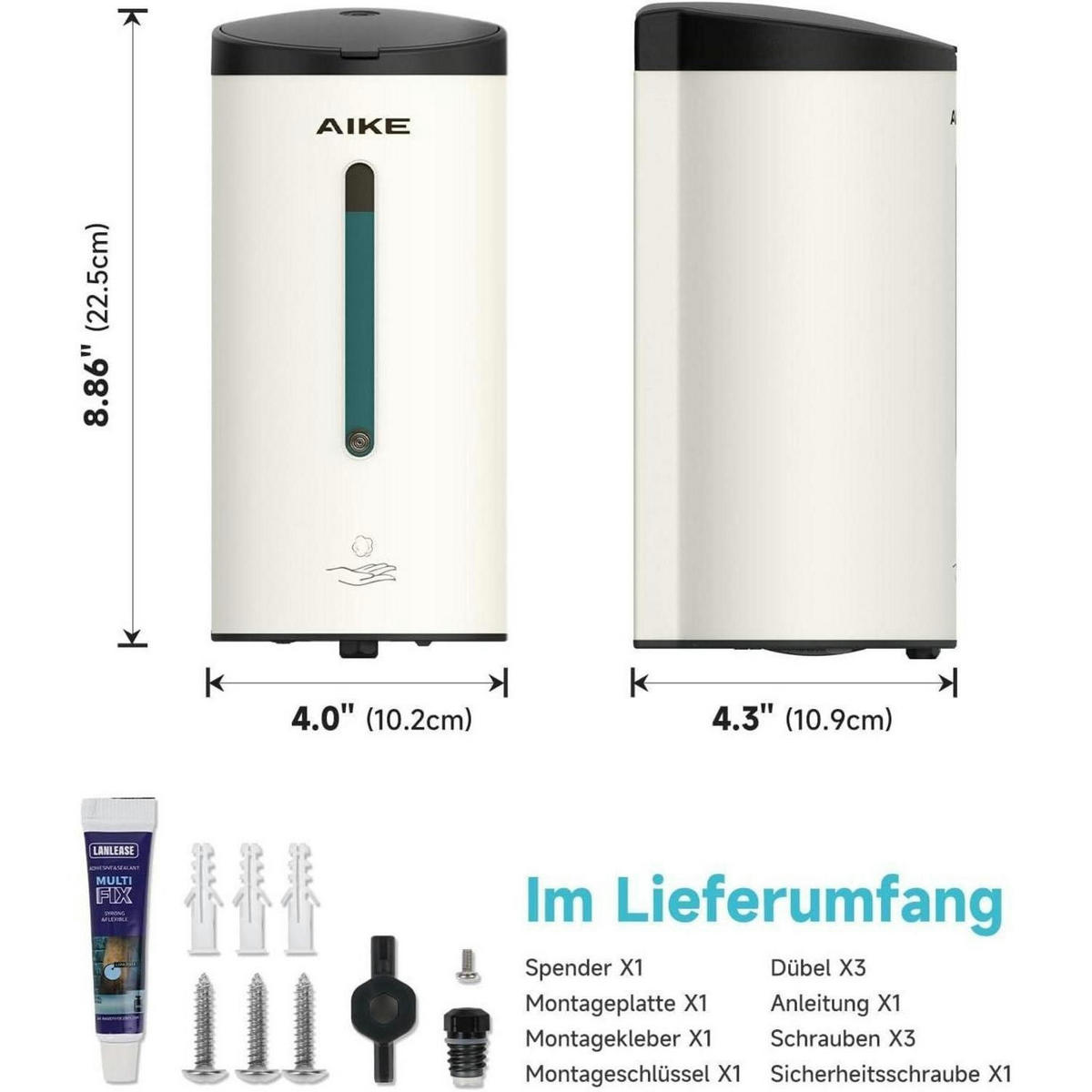 SCHAUMSEIFENSPENDER AIKE FoamCore Wandmontage 750ML Edelstahl Matt Weiß - Weiß, Metall (10.9/10.8/22.1cm)
