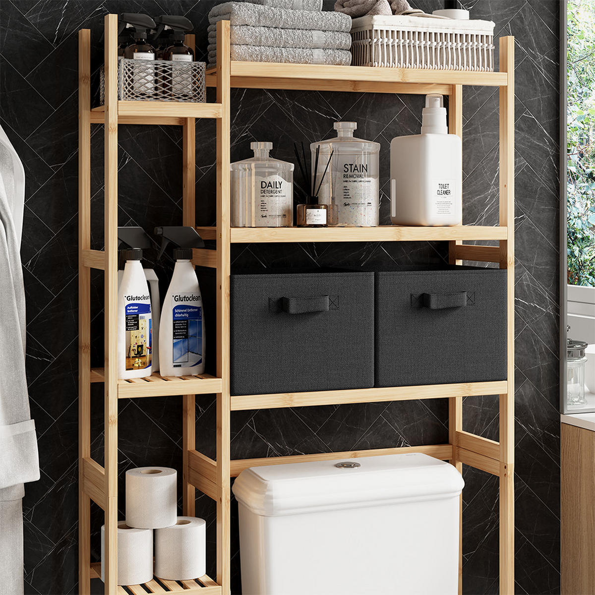 WASCHMASCHINENSCHRANK Bilbao Bambus 78.5 x 163 cm mit 2 Vliesschubladen - Grün, Holzwerkstoff (78.5/163/23.5cm) - Vicco