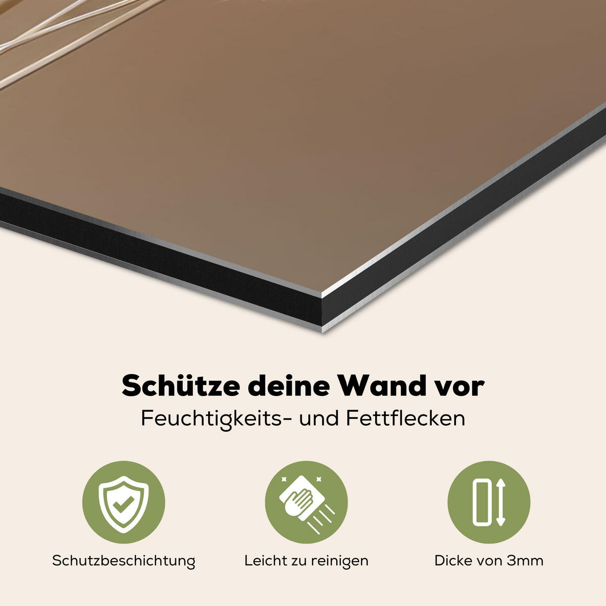 SPRITZSCHUTZ KÜCHE Pampasgras - Federn - Pastell - Weiß 90x60 cm - Creme, Metall (90/0.3/60cm) - MuchoWow