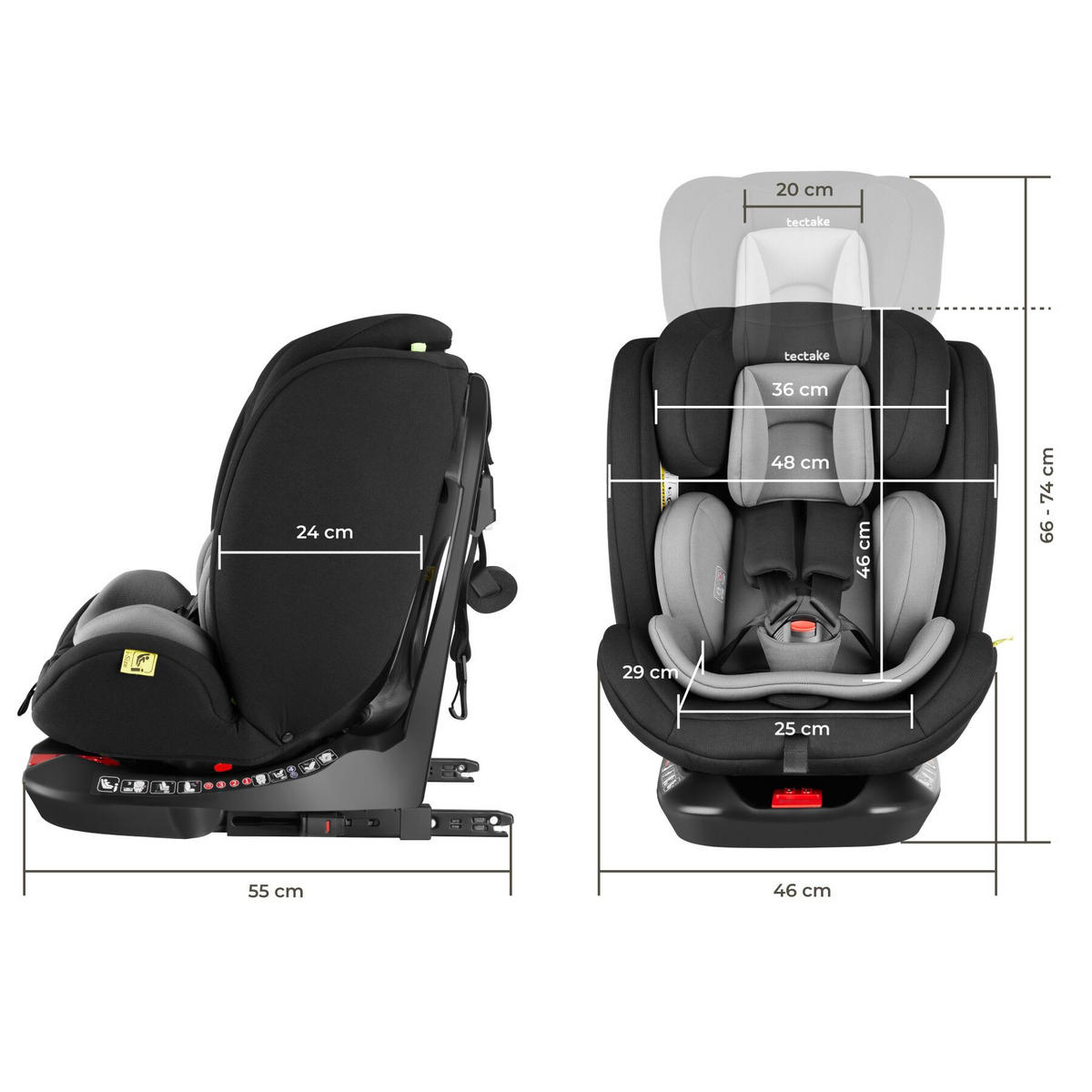 AUTOSITZ Drehbar Linus, ab Geburt bis 150 cm, Belastbarkeit 18 kg, hellgrau/schwarz - Hellgrau/Schwarz, Kunststoff (48/74/55cm) - tectake