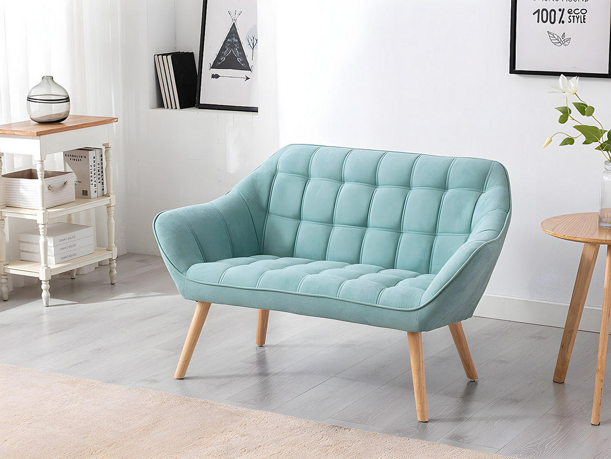 SOFA 2-Sitzer + Sessel - Stoff - Hellgrün - CASERTA - Grün, Textil (127/77/73cm) - Vente-Unique