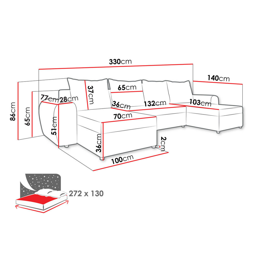 Thumbnail - Mirjan24 Wohnlandschaft, Dunkelgrau, Grau, Textil, 6-Sitzer, U-Form,Rechteckig, rund, 330x86x140 cm, Wohnzimmer, Sofas &...
