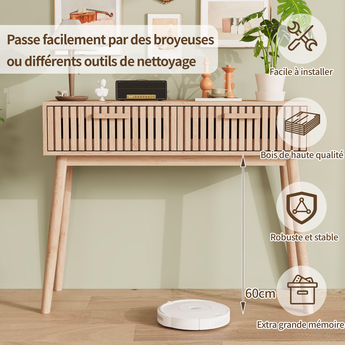 KONSOLE geriffelt Holz braun - Naturfarben, Holz (35/80/100cm) - LEBENLANG