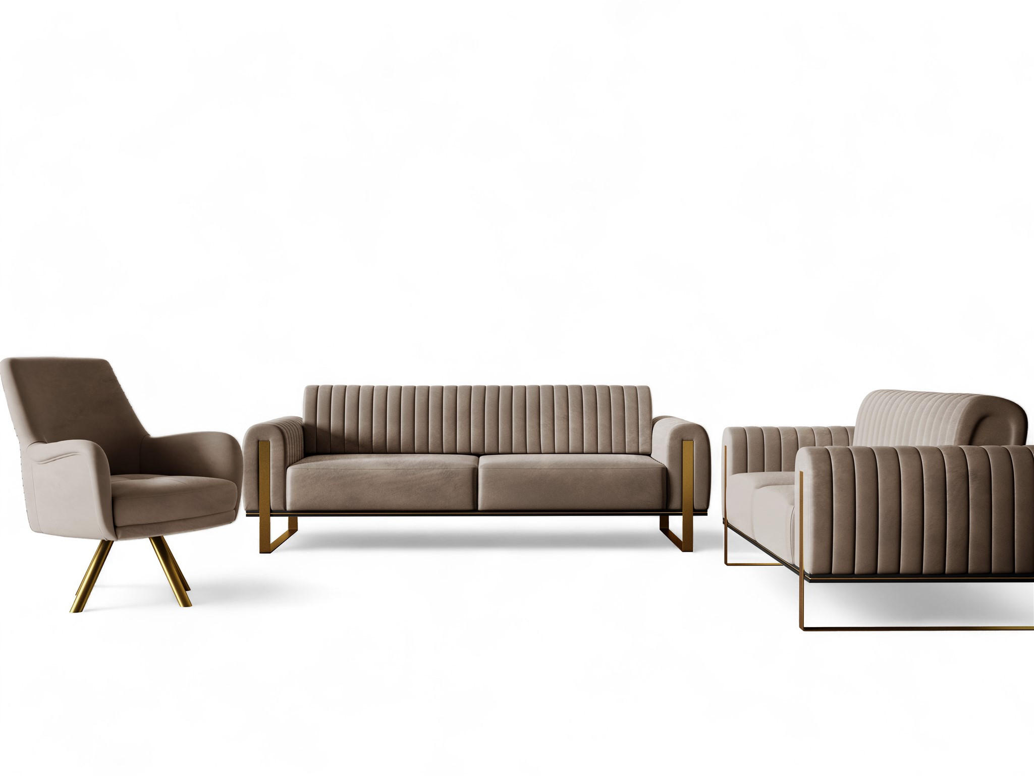 SOFASET Valerie 3-2 Und Drehsessel - Braun, Holzwerkstoff/Textil (228/79/90cm) - Fun Möbel