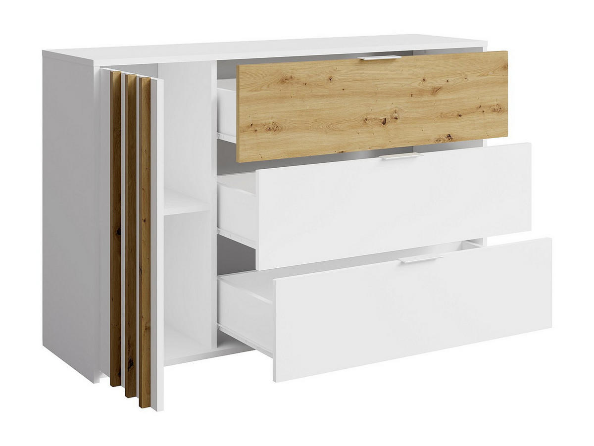 KOMMODE - 125 x 35 - holz - naturfarben hell, weiß Tunalo - Weiß, Holz (125/79/35cm) - Vente-Unique