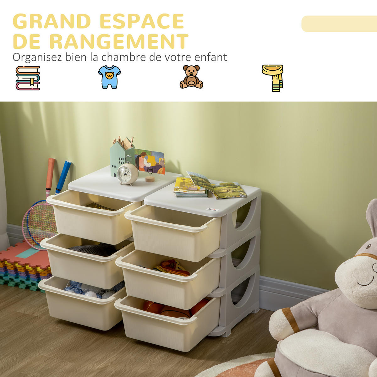 SPIELZEUGTRUHE DE-17261 6 Schubladen, 3 Ebenen Creme - Creme, Textil (37/75cm) - ComfortXL