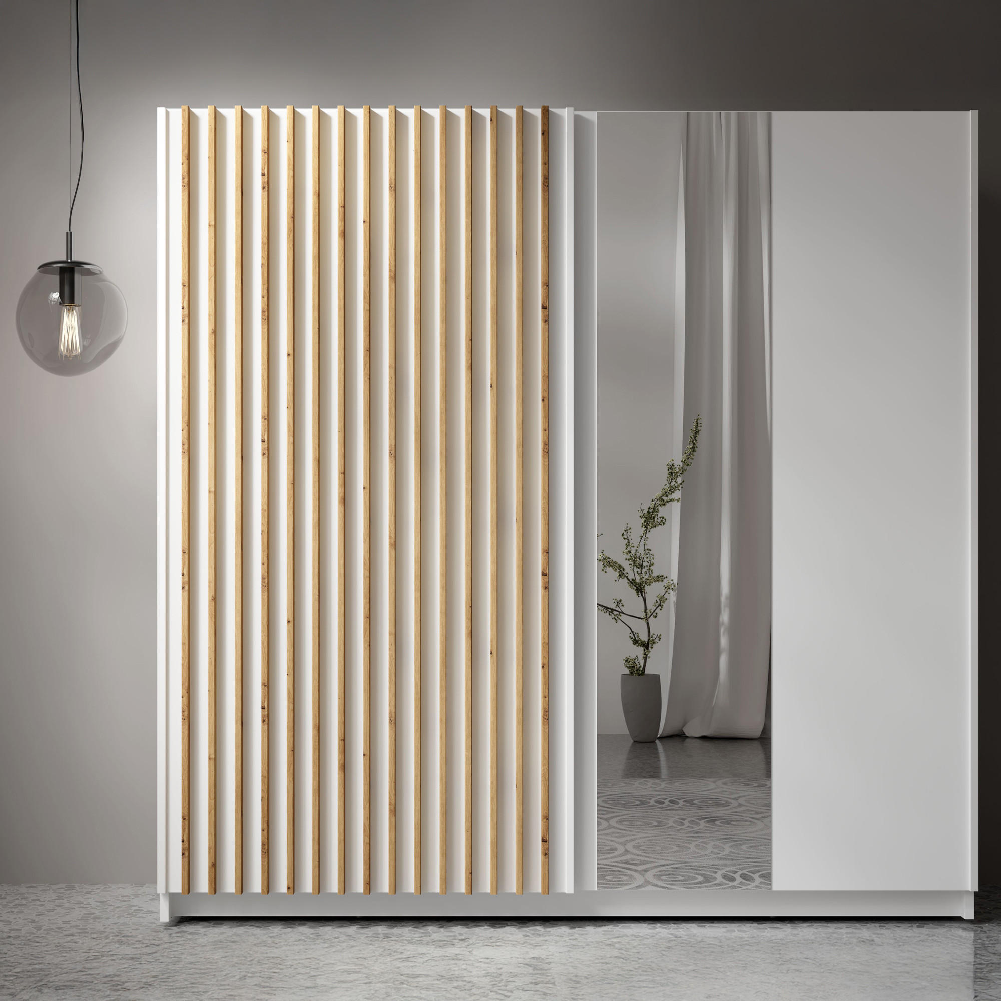 SCHIEBETÜRENSCHRANK CASTARI Weiß / Artisan Eiche - Weiß/Eiche Artisan, Holzwerkstoff (200.2/198.5/62cm) - KONSIMO®