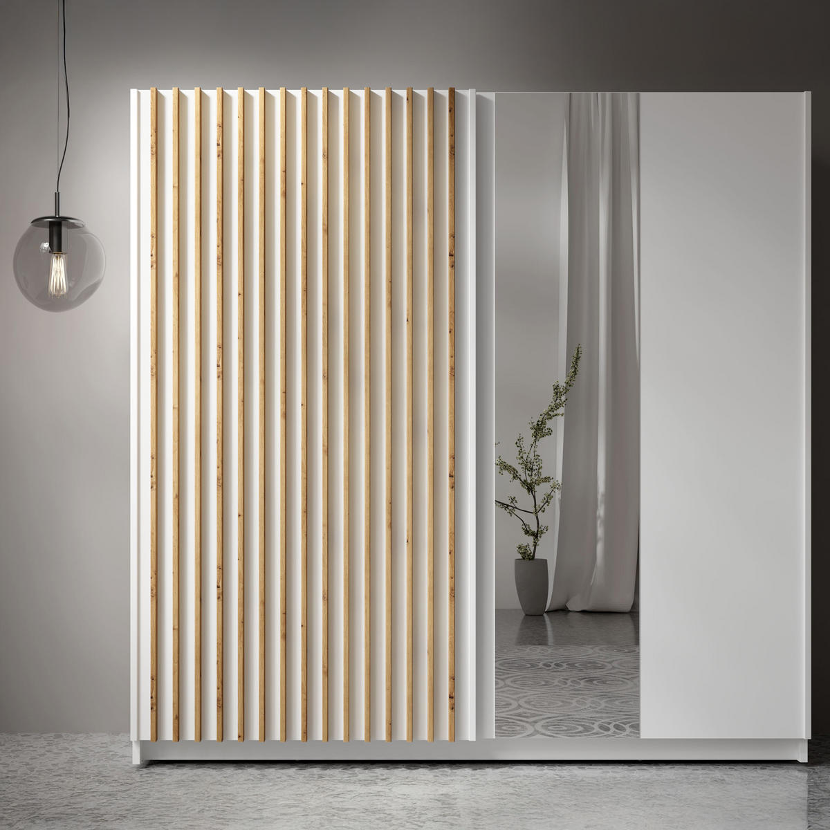 SCHIEBETÜRENSCHRANK CASTARI Weiß / Artisan Eiche - Weiß/Eiche Artisan, Holzwerkstoff (200.2/198.5/62cm) - KONSIMO®