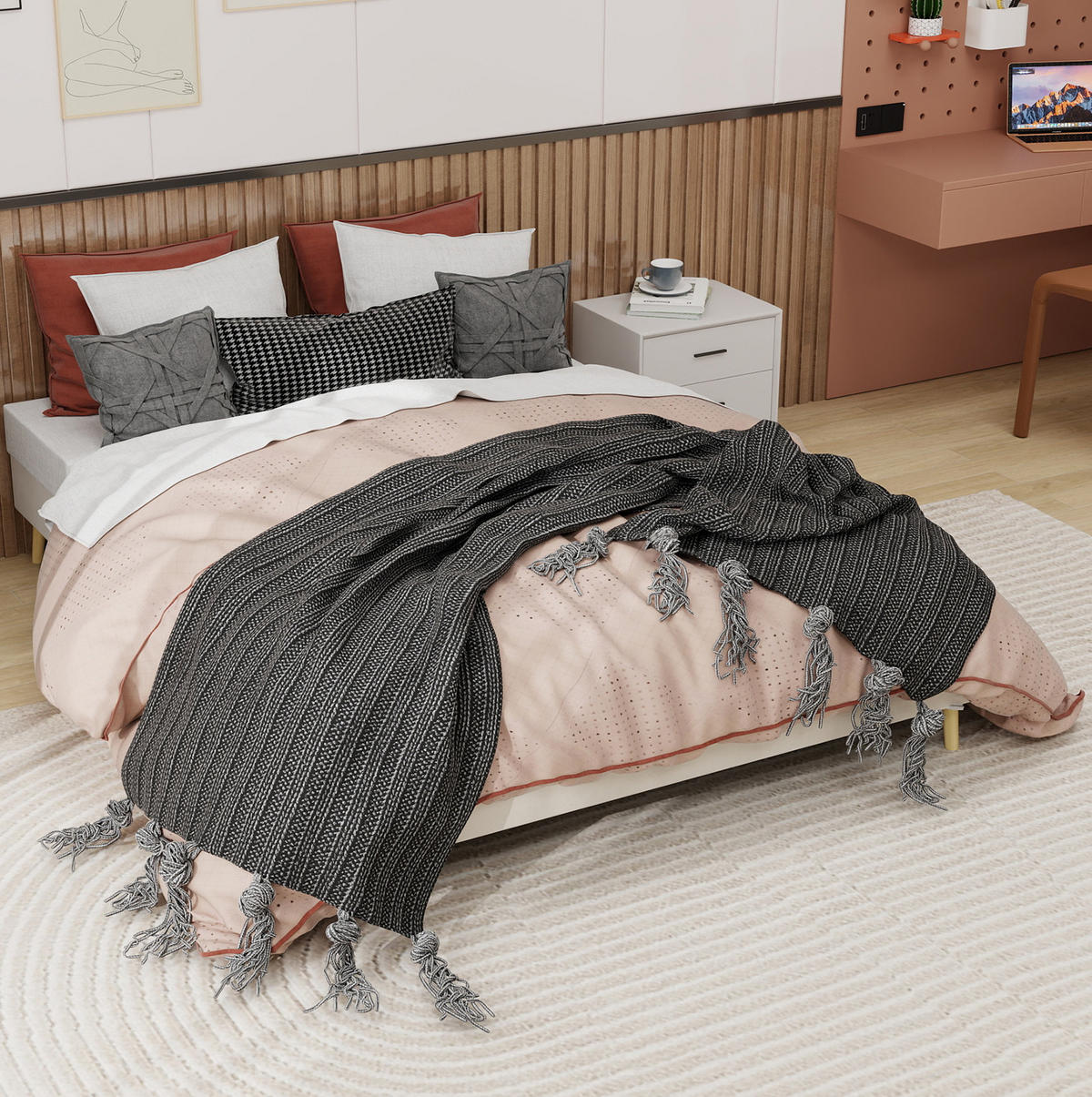 POLSTERBETT 160/200 cm Beige aus Stoff und Metall mit Lattenrost - Beige, Textil (160/200cm) - OKWISH