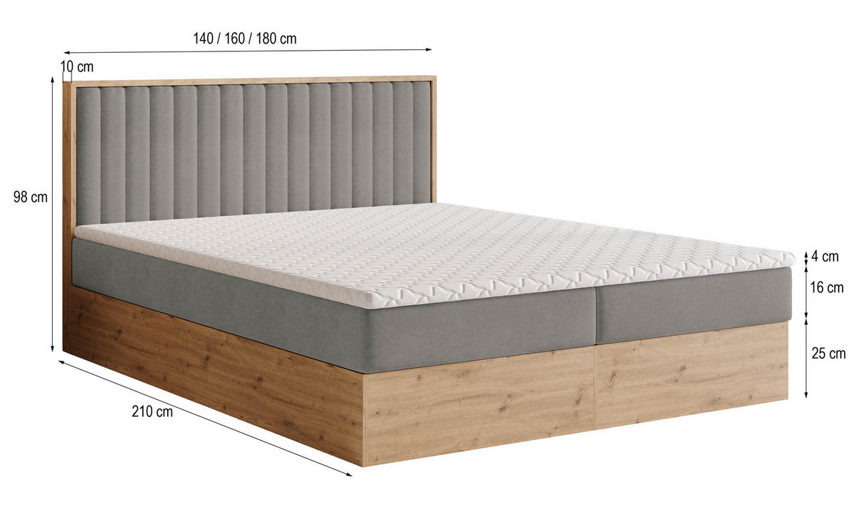 BOXBETT VARELI 180x200 cm mit Matratze und Topper - Schwarz - Schwarz, Holz (180/200cm) - MASSENO