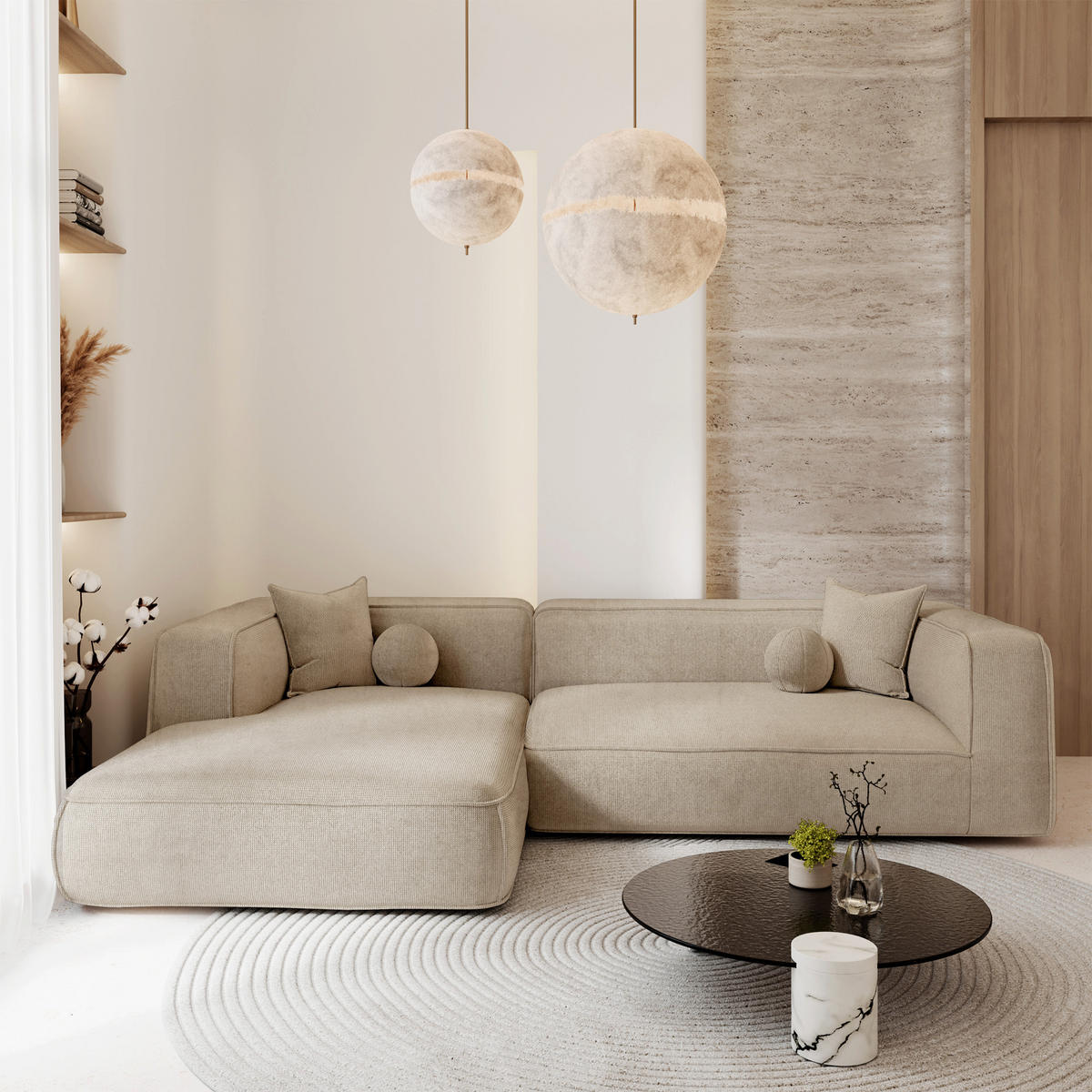 ECKSOFA (links) SOFIA Köpergewebe Beige 282cm - Beige, Textil (282/166cm) - Premium Interiors