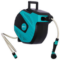SCHLAUCHTROMMEL 180° schwenkbar mit Multibrause Grün + Schwarz 15 m - Grün, Kunststoff (225/41/44cm) - DURHAND
