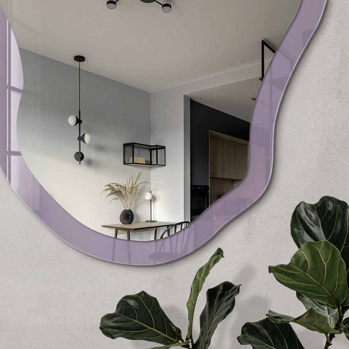 SPIEGEL 90x45 cm asymmetrisch mit Druck - Fliederviolett - Transparent, Glas (45/90/0.4cm) - TULUP