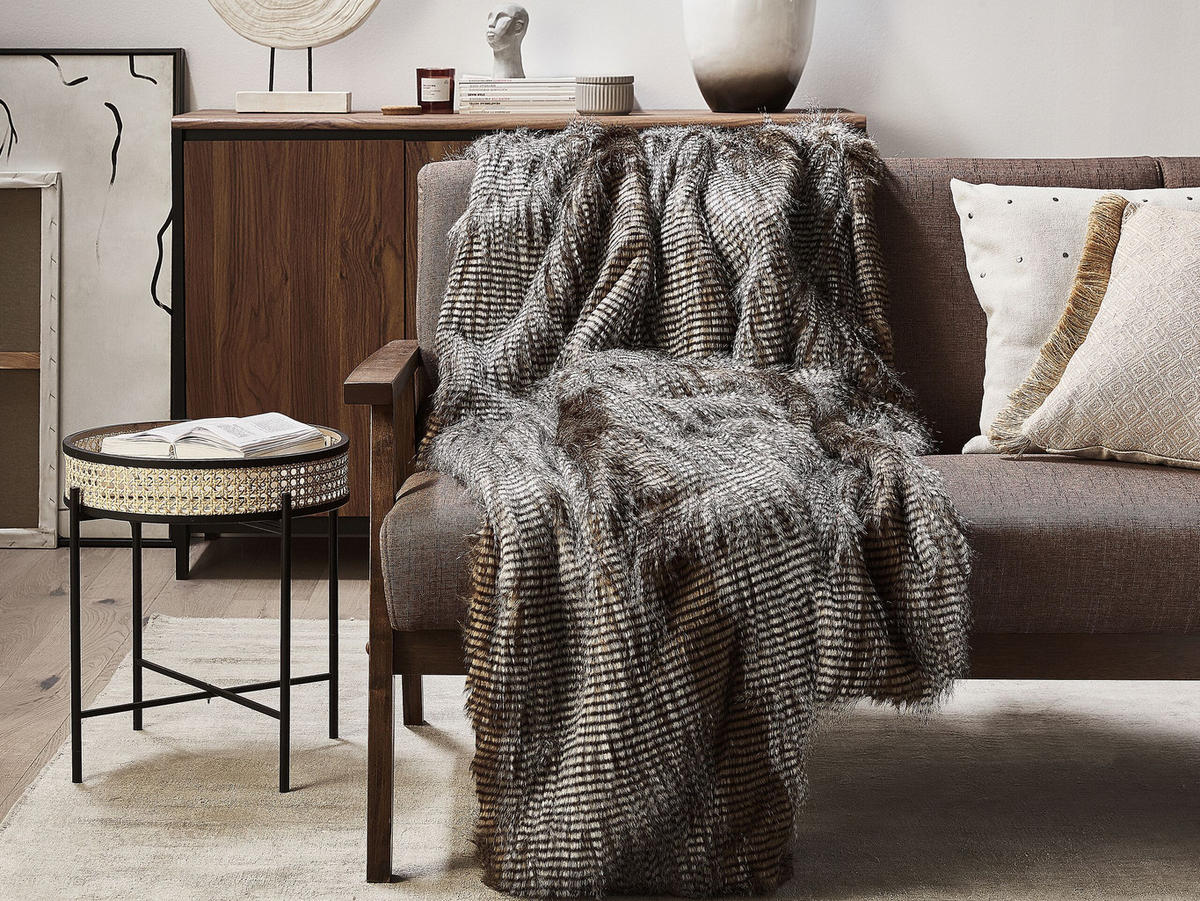 DECKE Dunkelbraun Asdad 180/220 cm - Dunkelbraun, Textil (180/220cm) - Beliani
