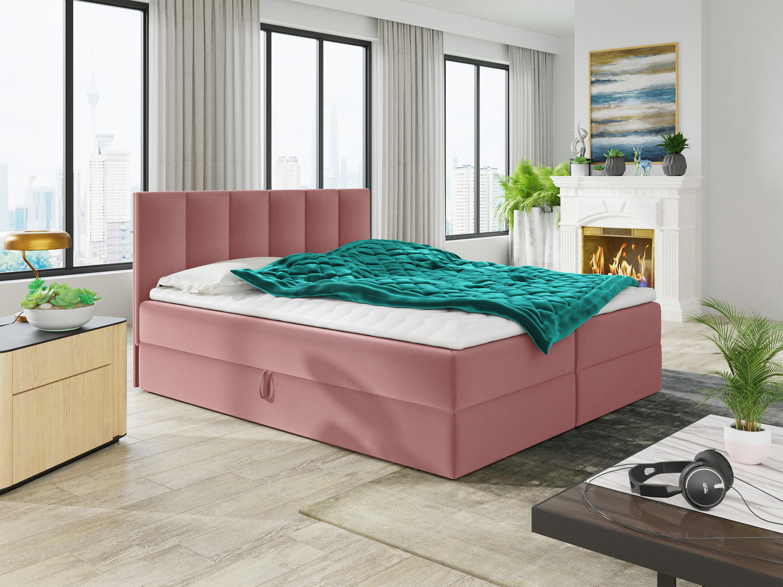 BOXBETT Star - 180x200 - pink (Kronos 29, Velvet) - Pink/Schwarz, Holz/Holzwerkstoff (180/200cm) - Sofnet