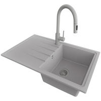 GRANITSPÜLE Mailand, 2-er set Grau 78/50 cm 1 Becken + Küchenarmatur 40/20 cm + Ablauf-Set ab 45er Unterschrank - Grau, Kunststoff (78/19/50cm) - Primagran
