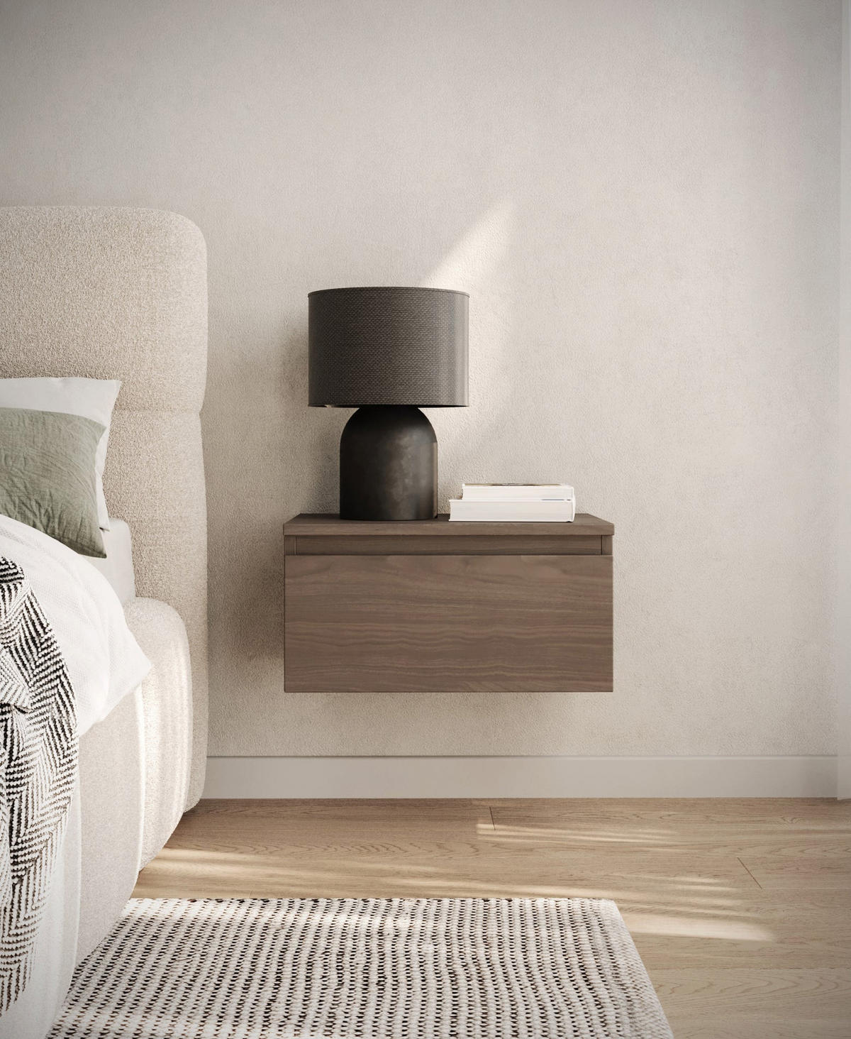WANDNACHTTISCH Bemmi Nussbaum Wisconsin 49 cm - Dunkelbraun, Holzwerkstoff (48.4/25.4/31.8cm) - Selsey