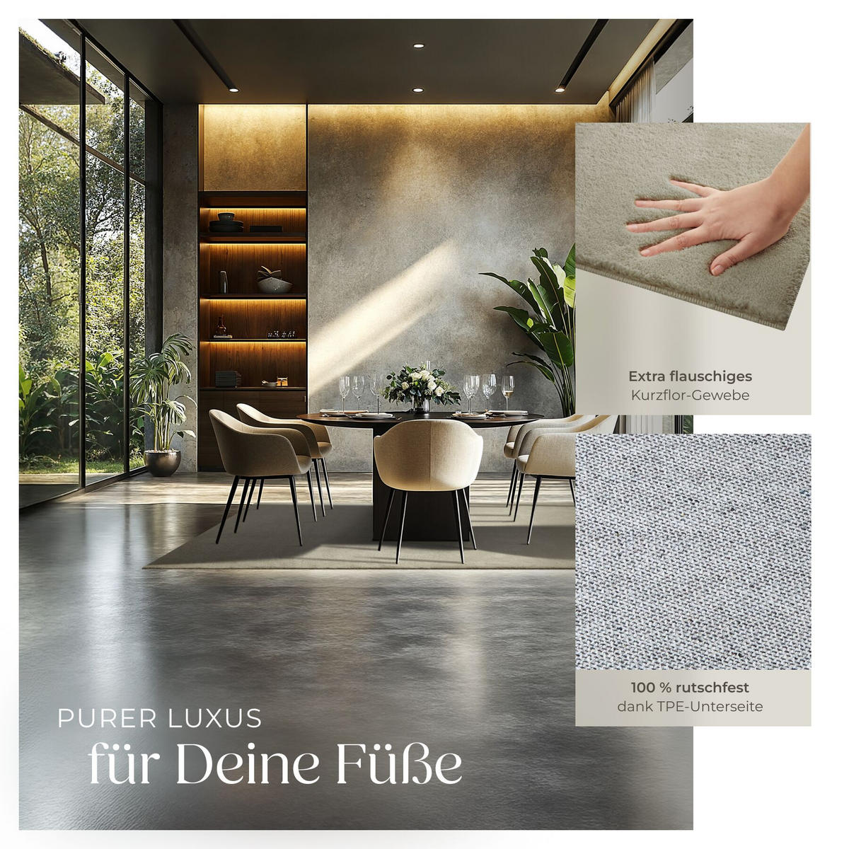 KURZFLORTEPPICH Soft Zone, rutschfeste Unterseite, Sand - Sandfarben, Textil (200/140cm) - tectake