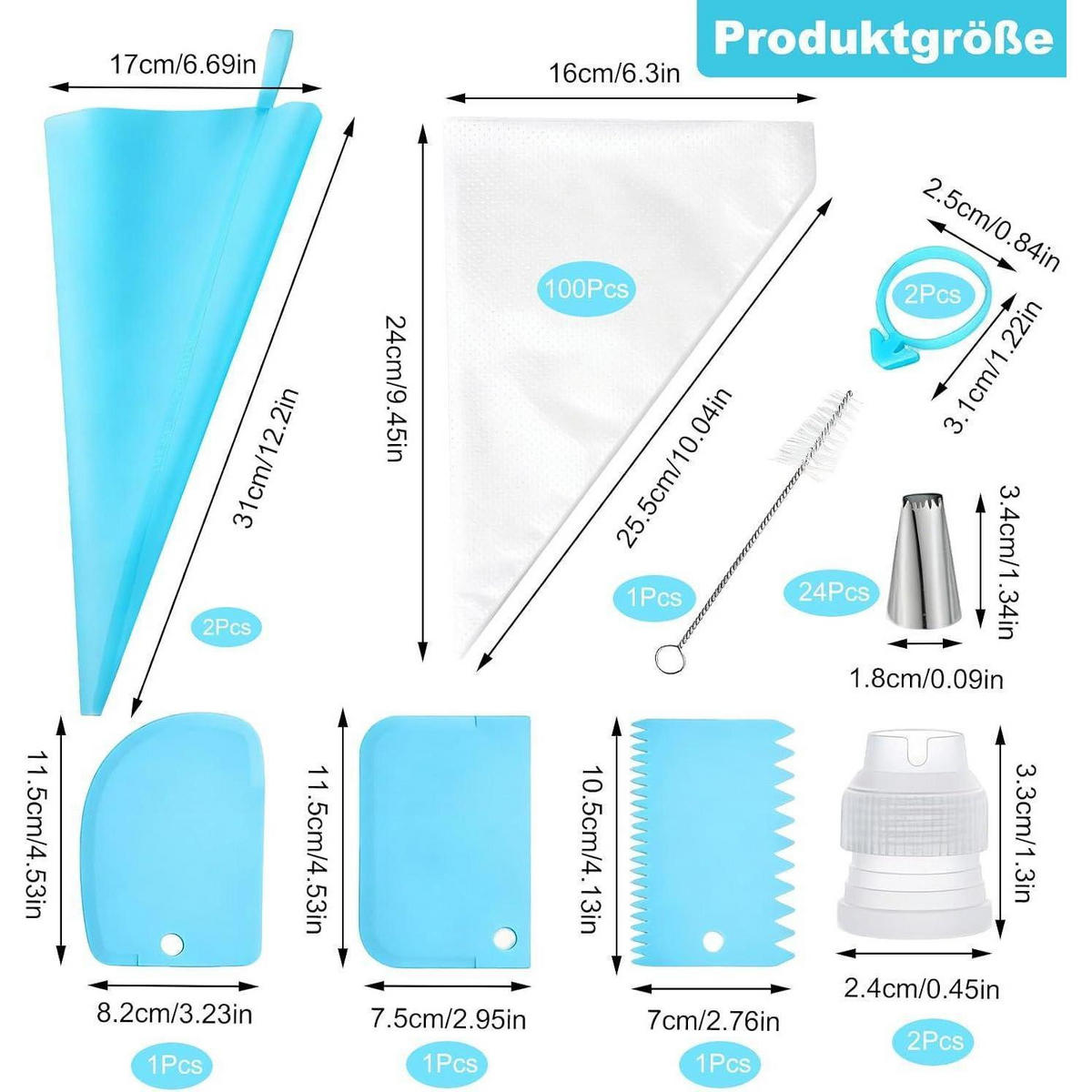 SPRITZTÜLLEN Set 133-teilig Silikon mit Edelstahl-Tüllen Blau - Blau, Kunststoff (16/31/31cm)