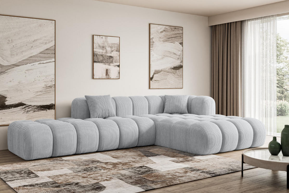 ECKSOFA Ottomane Rechts OLEA-L2 - 289x176x71 cm Grau Cord - Schwarz/Grau, Holzwerkstoff/Kunststoff (289/176cm) - ALTDECOR