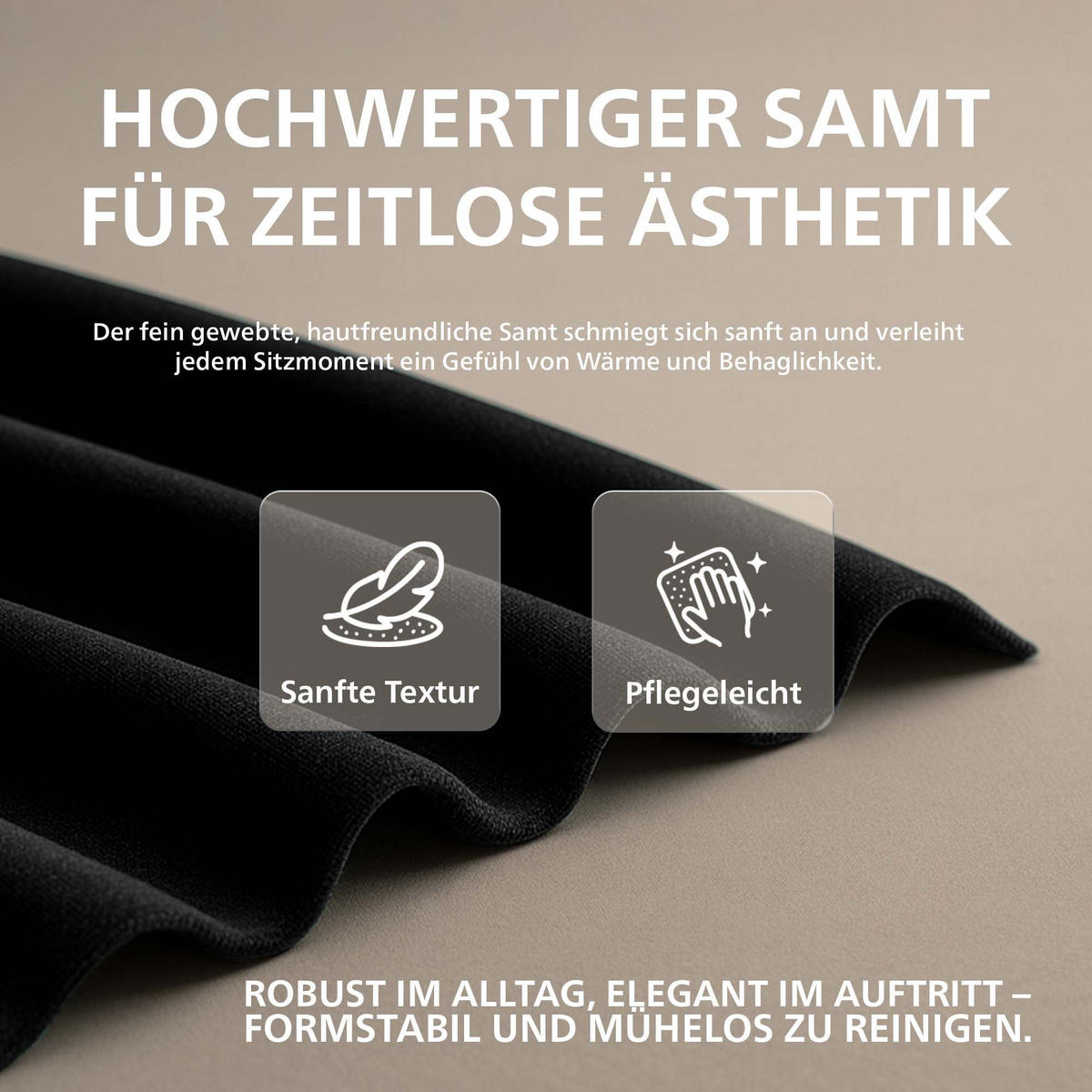 SITZPOUF rund Samt Schwarz - Eukalyptusholzfarben/Schwarz, Holz/Textil (42/46/42cm) - CLP