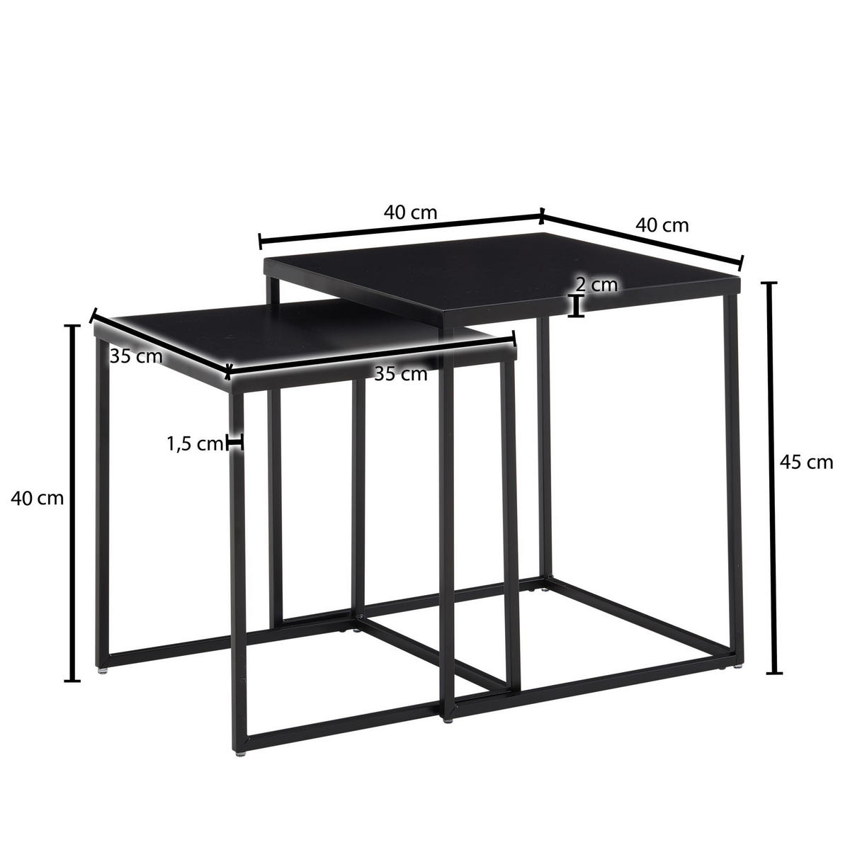 SOFATISCH 2-teilig eckig DASHAN tisch - Schwarz, Metall (40/40/45cm) - tinkaro