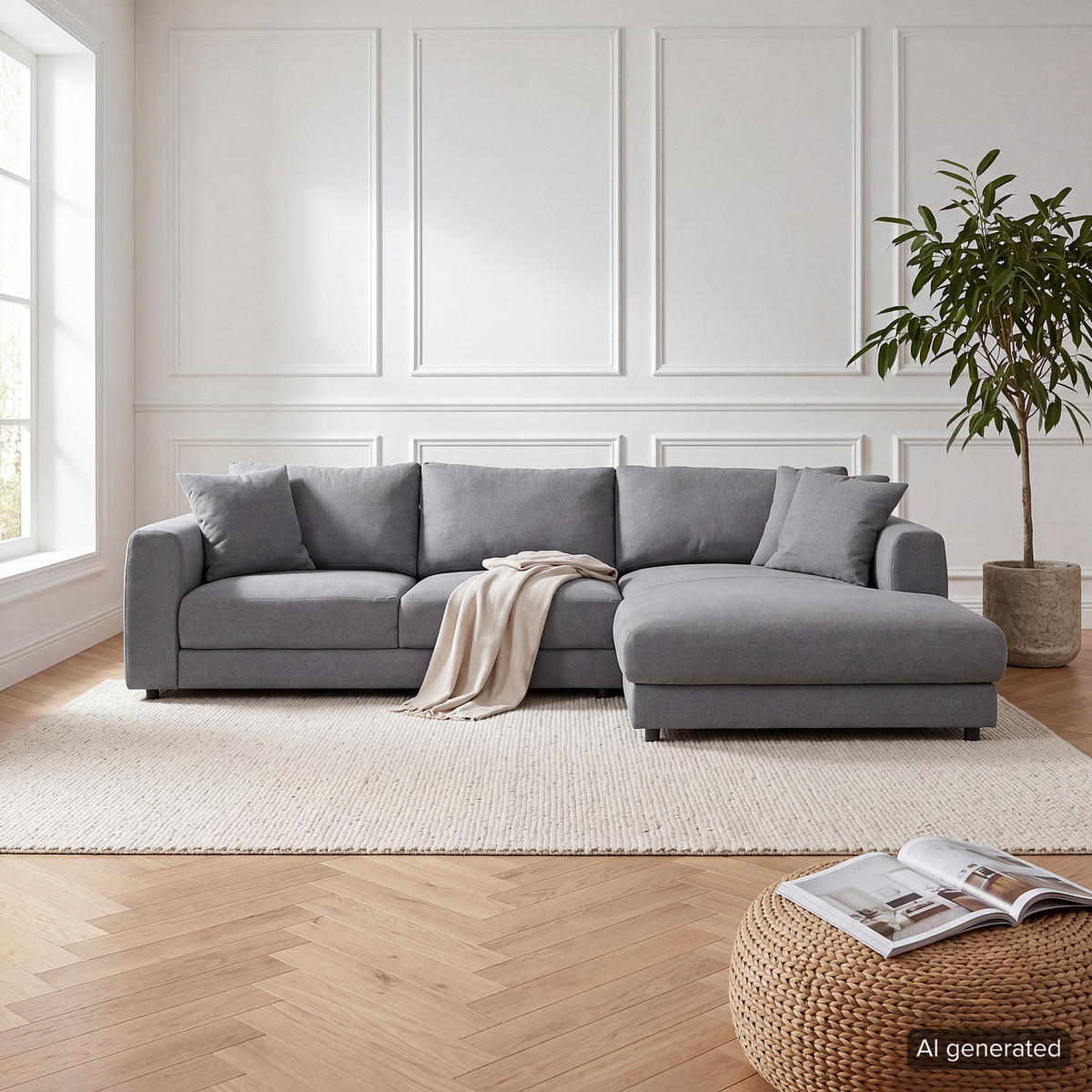 ECKSOFA mit Longchair - Schwarz/Grau, Holz/Kunststoff (286/183cm) - home24