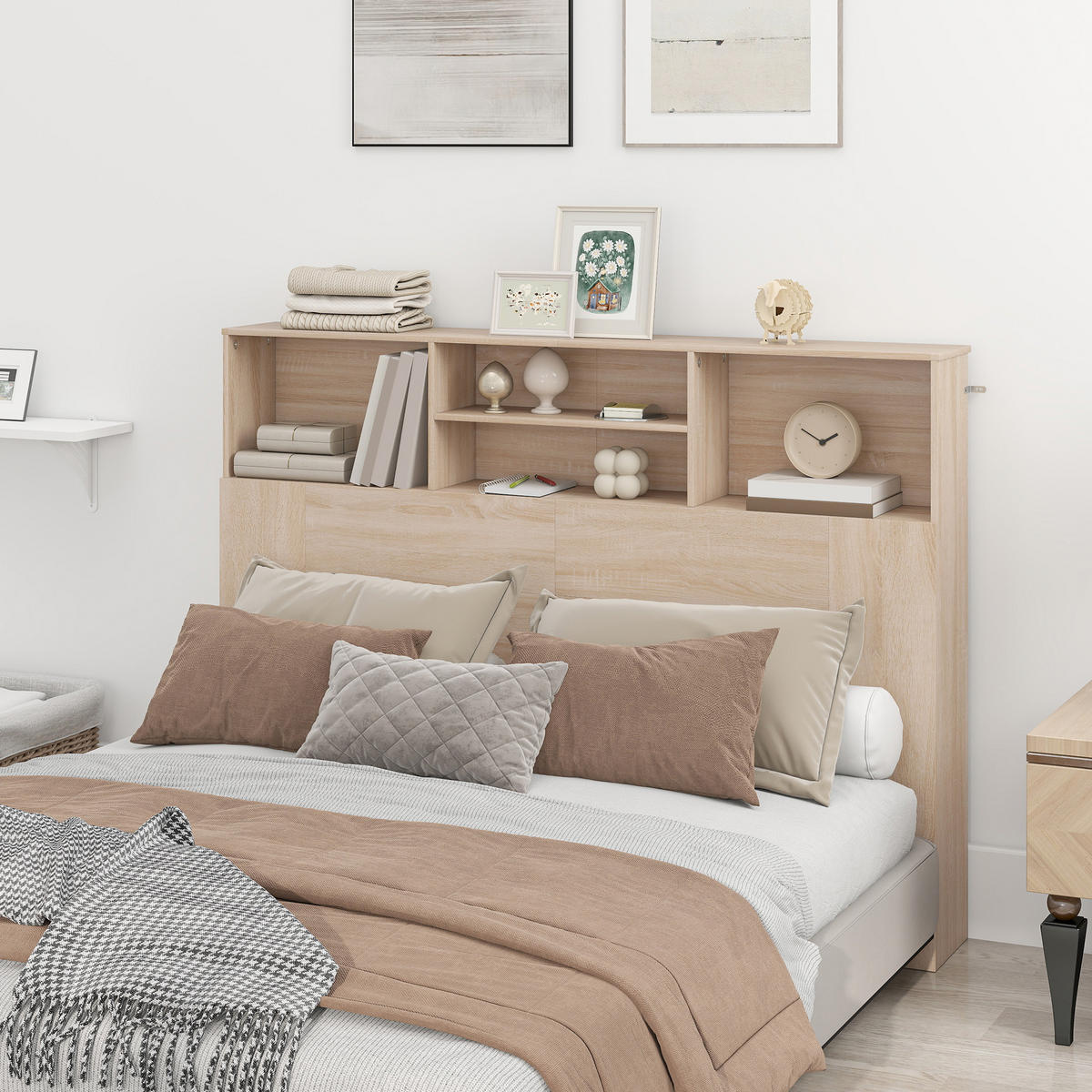 KOPFTEIL DE-18528 mit 4 offenen Fächern Naturholz-Optik - Naturfarben, Holzwerkstoff (19/103.5/140cm) - ComfortXL