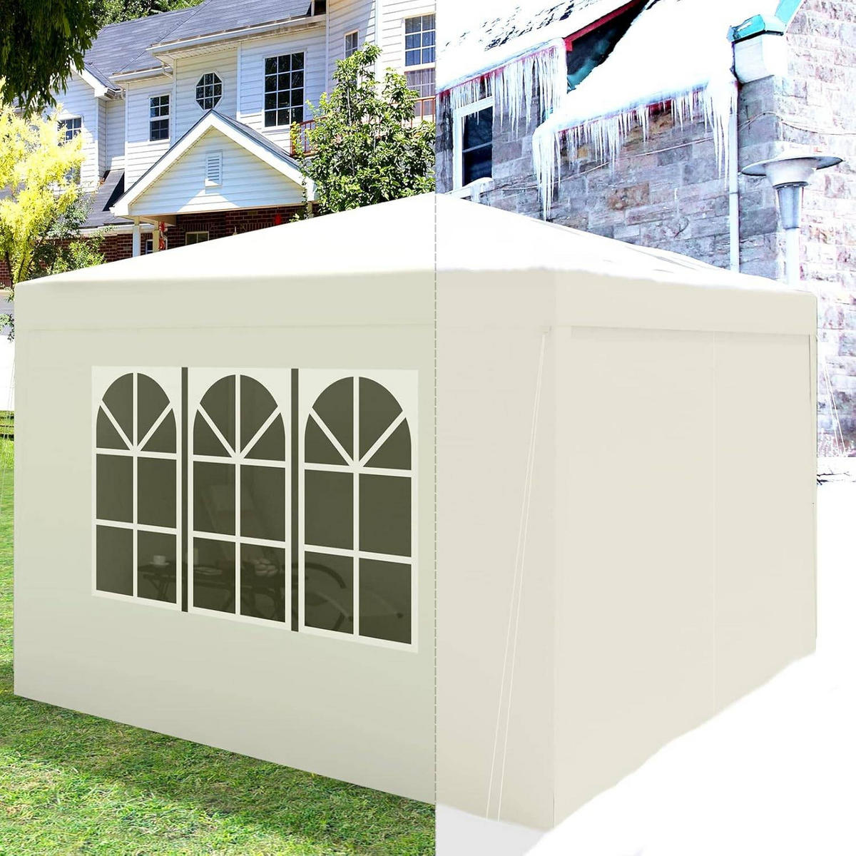 PAVILLON Pop-Up wasserdichter Faltpavillon, aus Oxford Metallrahmen 3 x 3 m - Beige, Metall (300/300/260cm) - Woltu