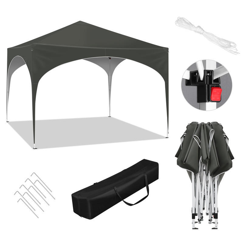 POPUP-GARTENPAVILLON – 3×3 m, wasserdicht, zusammenklappbar, mit halbrundem Dach - Grau, Metall (300/260/300cm) - Kaket
