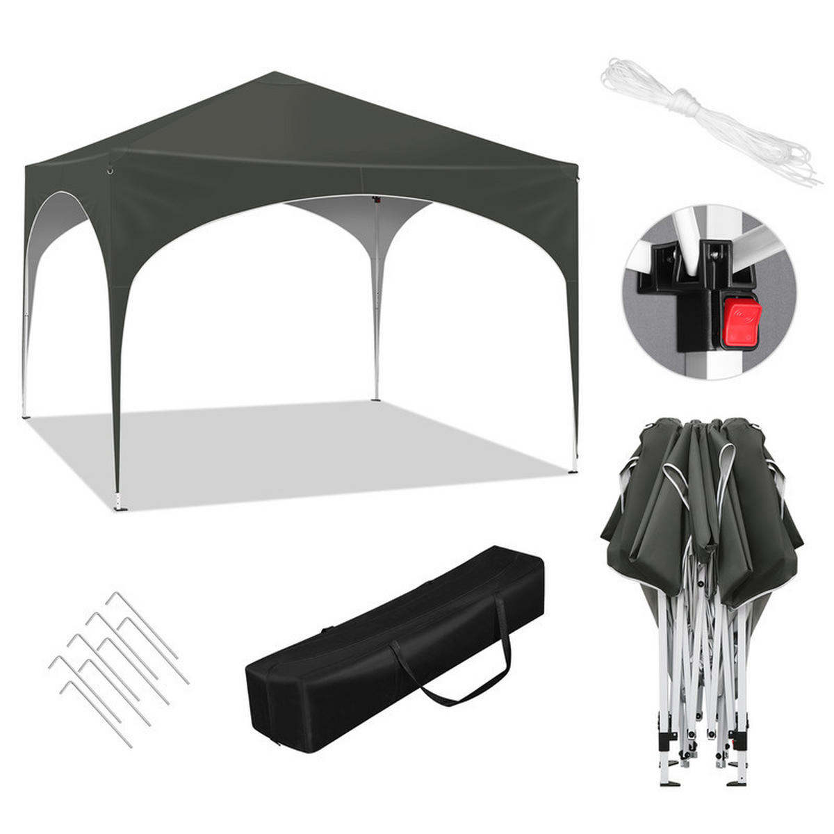 POPUP-GARTENPAVILLON – 3×3 m, wasserdicht, zusammenklappbar, mit halbrundem Dach - Grau, Metall (300/260/300cm) - Kaket