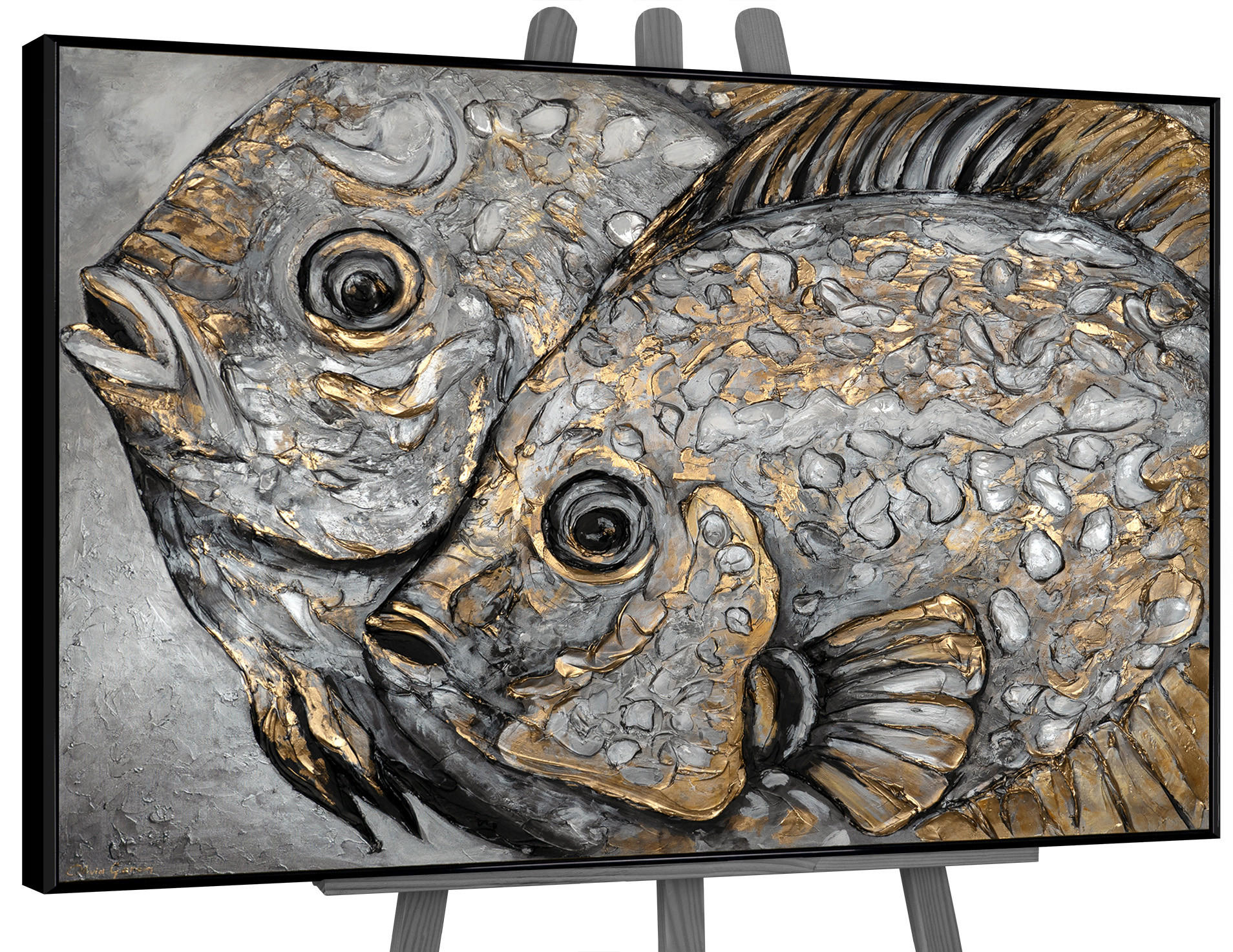 GEMÄLDE Magische Fische Schattenfugenrahmen Schwarz 120x80 cm - Schwarz, Holz (120/80cm) - YS-art gallery
