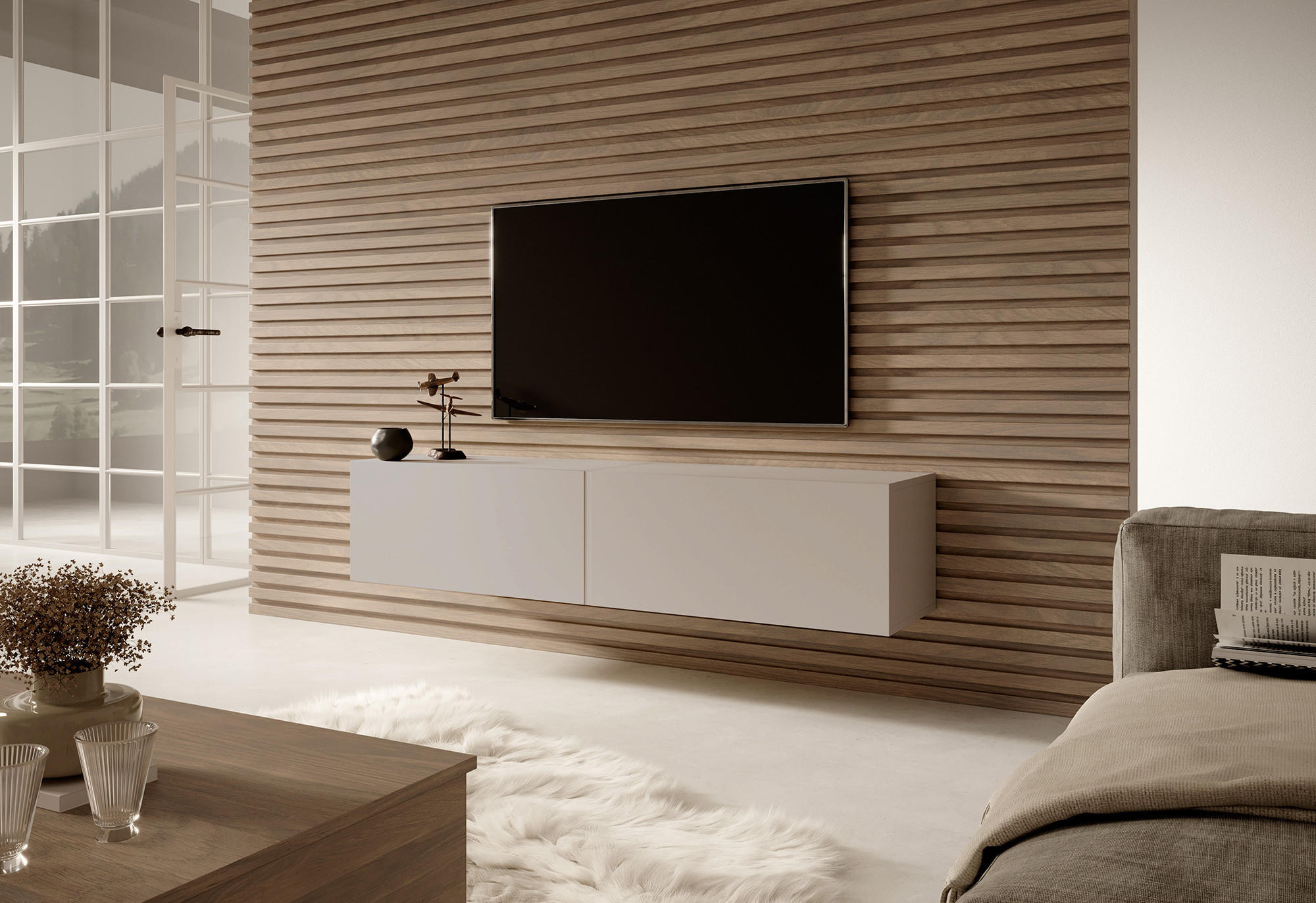 Thumbnail - Selsey Tv-Hängeboard, Greige, Holzwerkstoff, 140x30x31.6 cm, Wohnzimmer, Wohnwände, Lowboards, Lowboards stehend