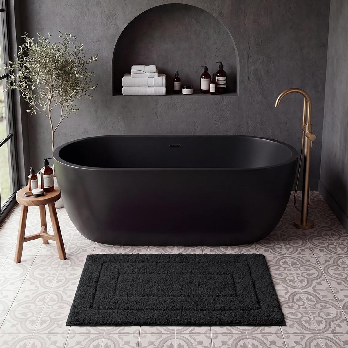 BADEMATTE - 40*60cm - Schwarz - Schwarz, Textil (40/60cm)