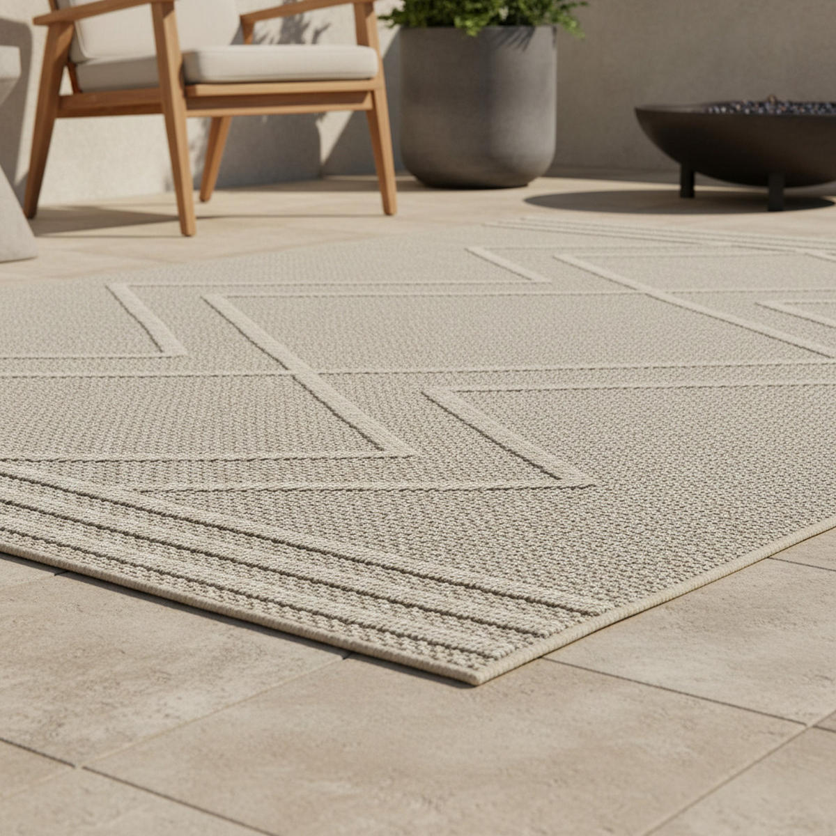 TEPPICH Outdoor Flachgewebe Boho-Muster Polypropylen Küche Beige Rechteckig 240x340 - Beige, Textil (240/340cm) - KADIMA DESIGN